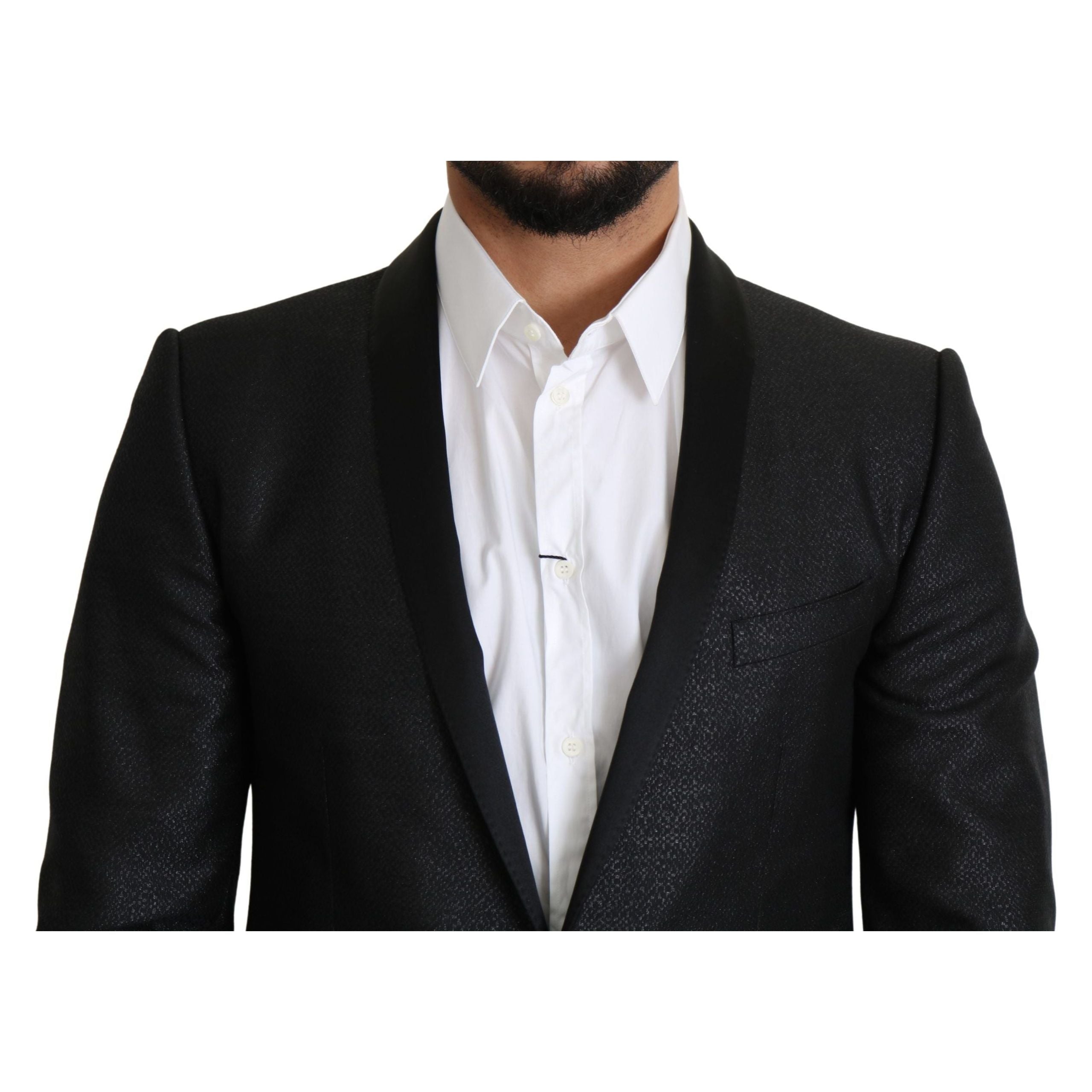 Dolce & Gabbana Black Jacquard Slim Fit Blazer