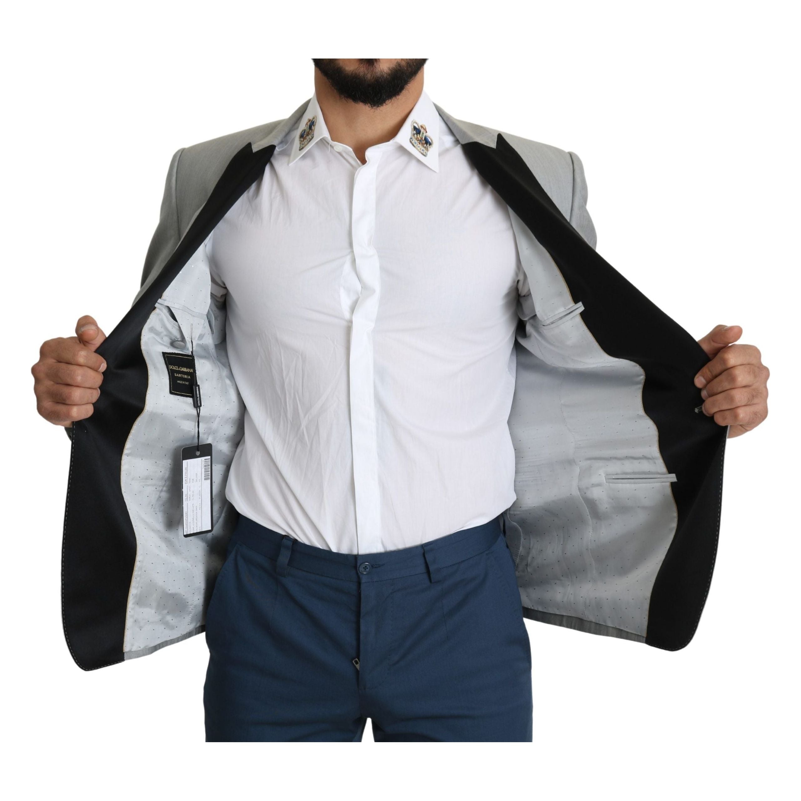 Dolce & Gabbana Light Gray Silk Blend Blazer