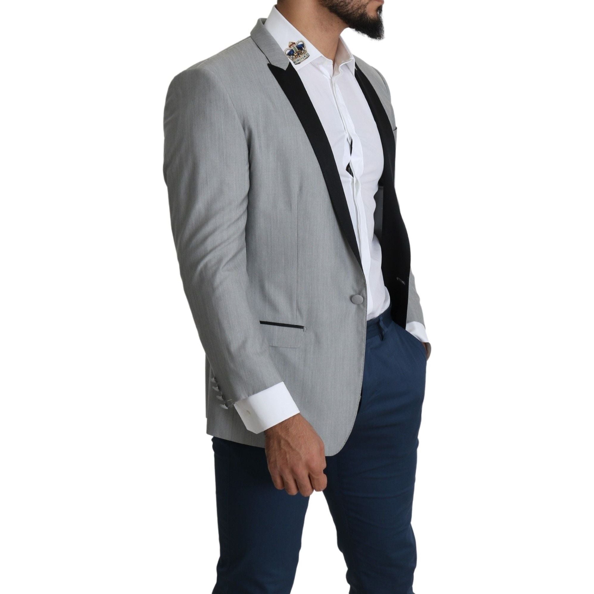 Dolce & Gabbana Light Gray Silk Blend Blazer