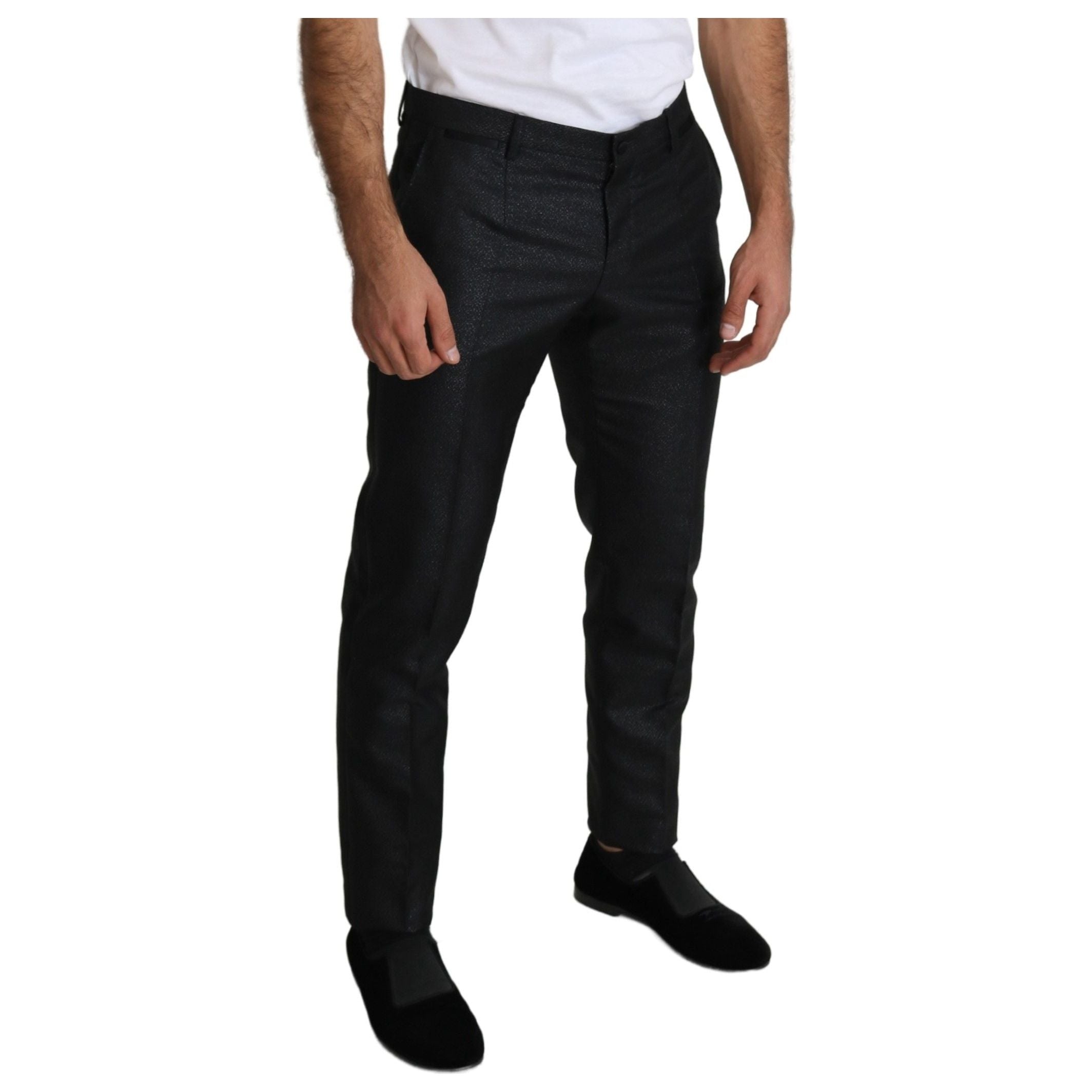 Dolce & Gabbana Black Metallic Fabric Dress Pants Luxe