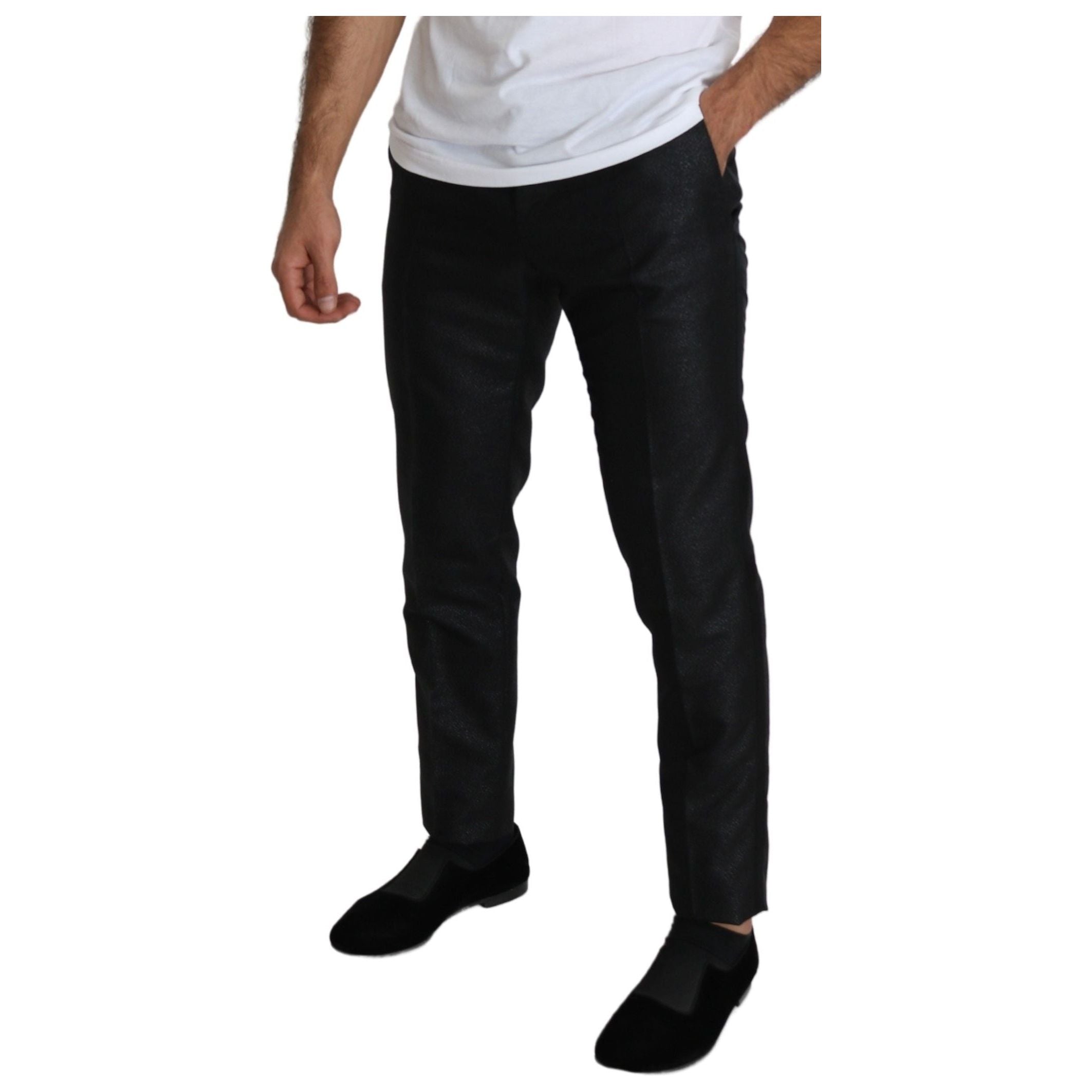 Dolce & Gabbana Black Metallic Fabric Dress Pants Luxe