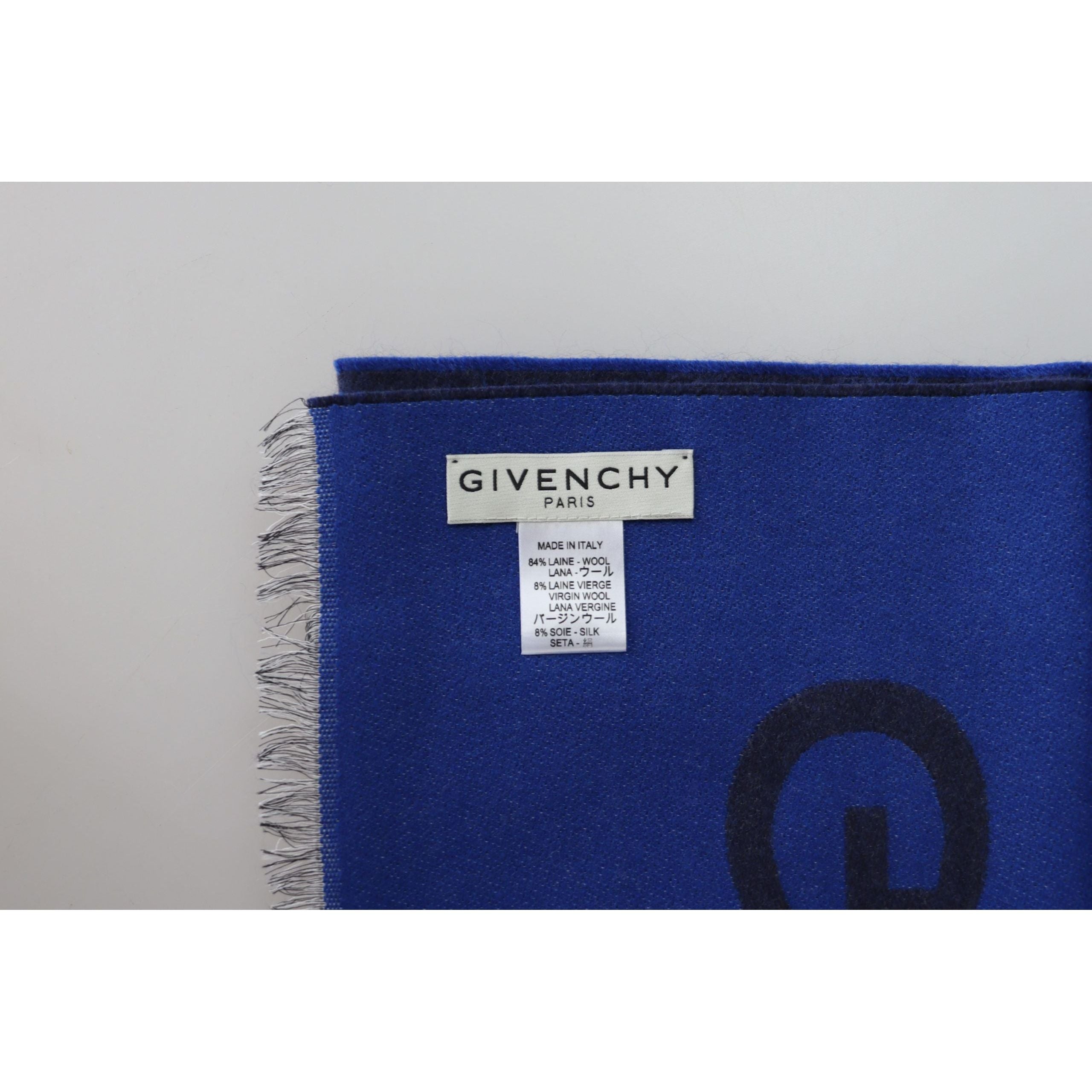 Givenchy Blue Wool Silk Blend Scarf