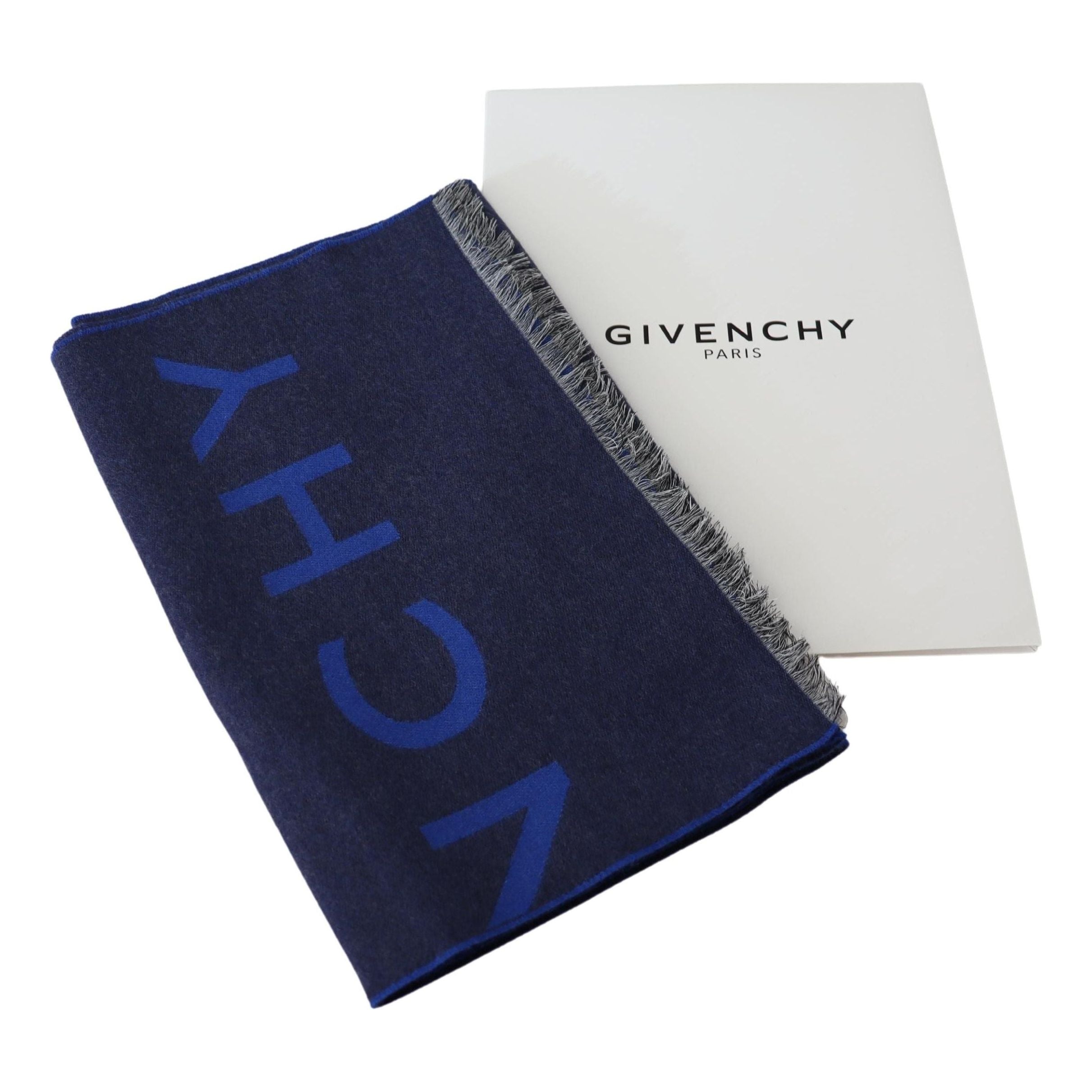 Givenchy Blue Wool Silk Blend Scarf