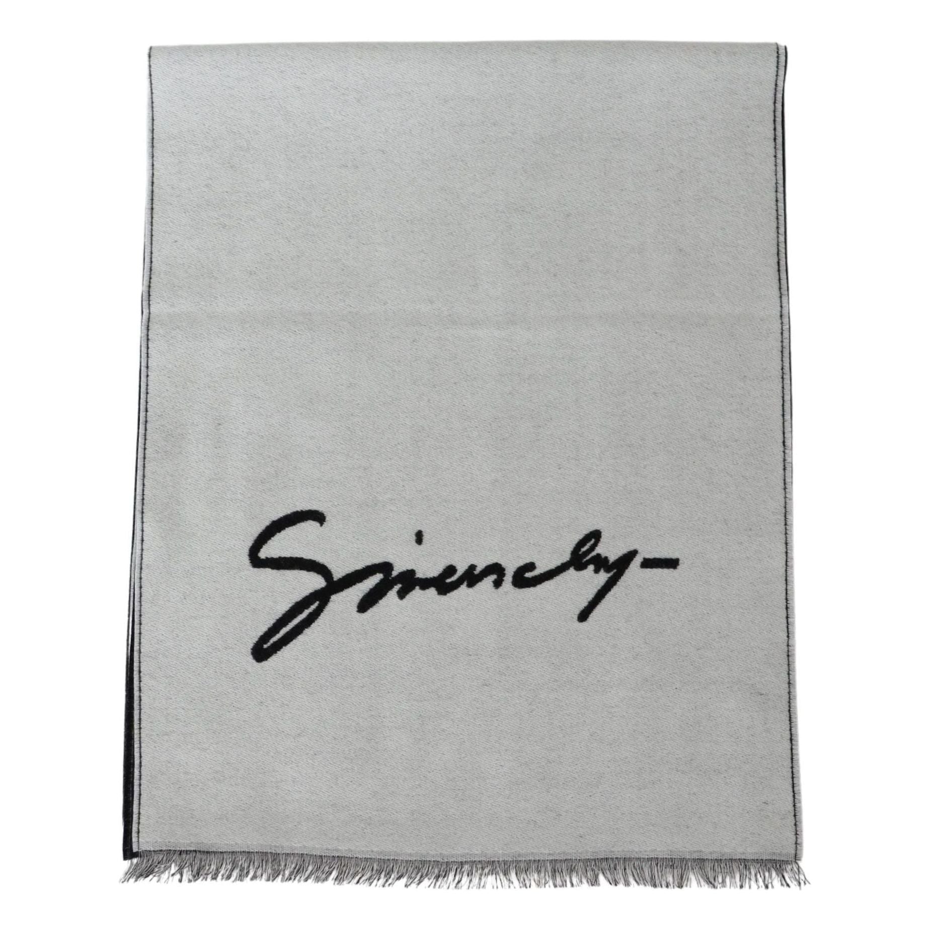 Givenchy Black Wool-Silk Blend Elegant Monochrome Scarf