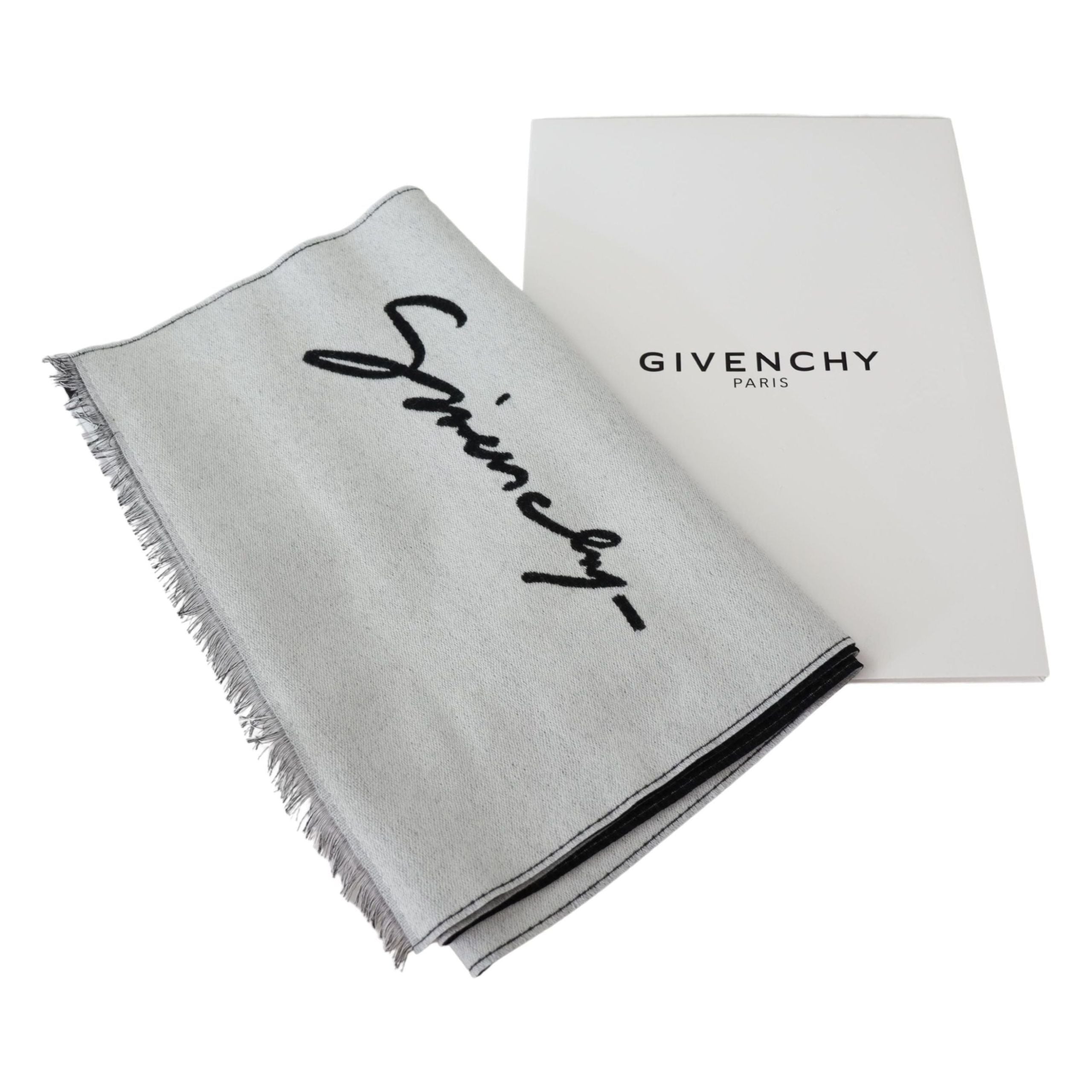 Givenchy Black Wool-Silk Blend Elegant Monochrome Scarf