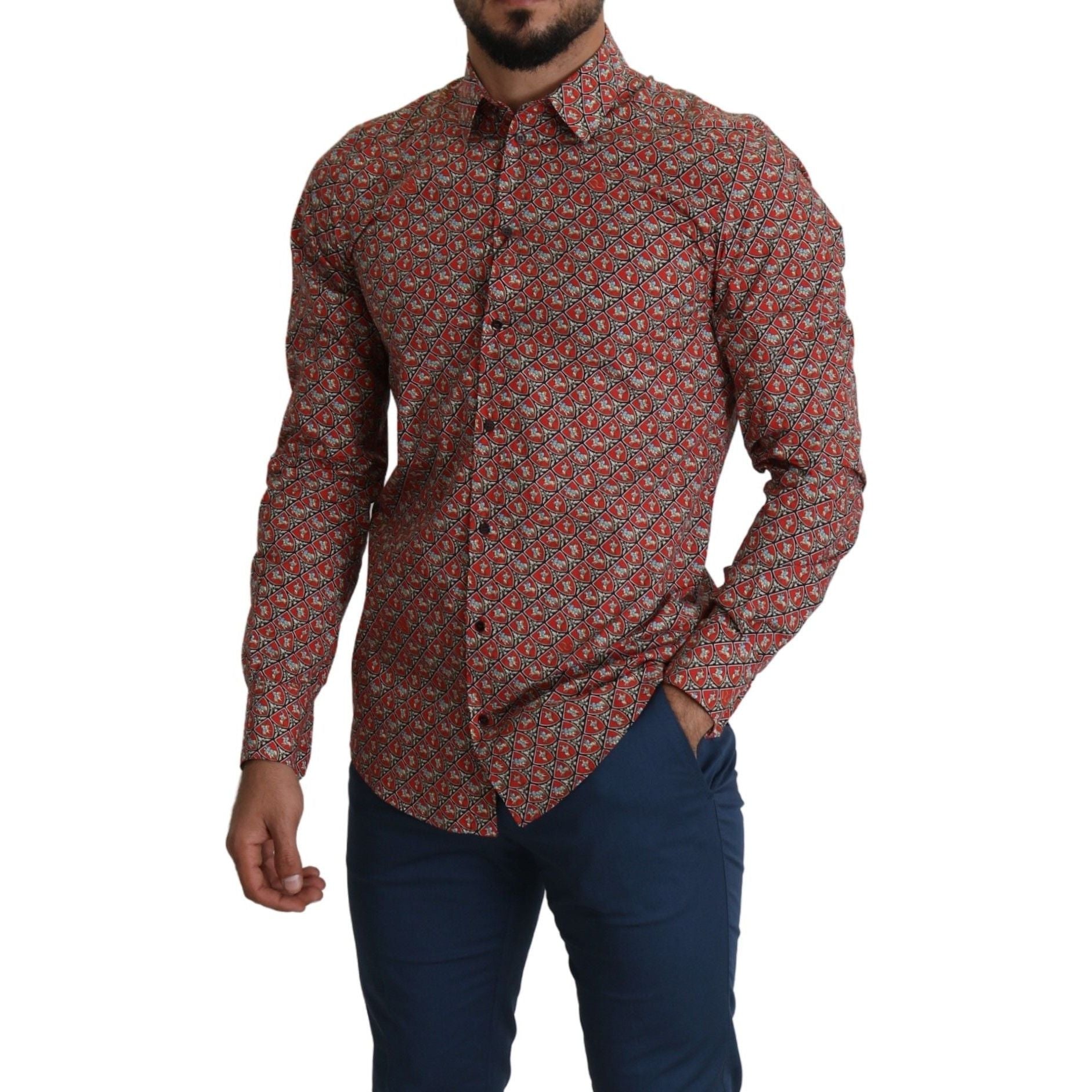Dolce & Gabbana Red Cotton Martini Fit Shirt