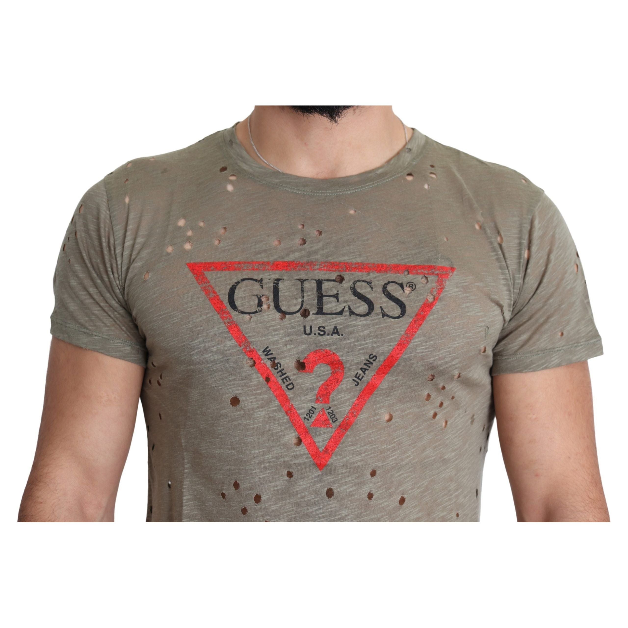 Guess Chic Brown Cotton Stretch Tee for Effortless Elegance