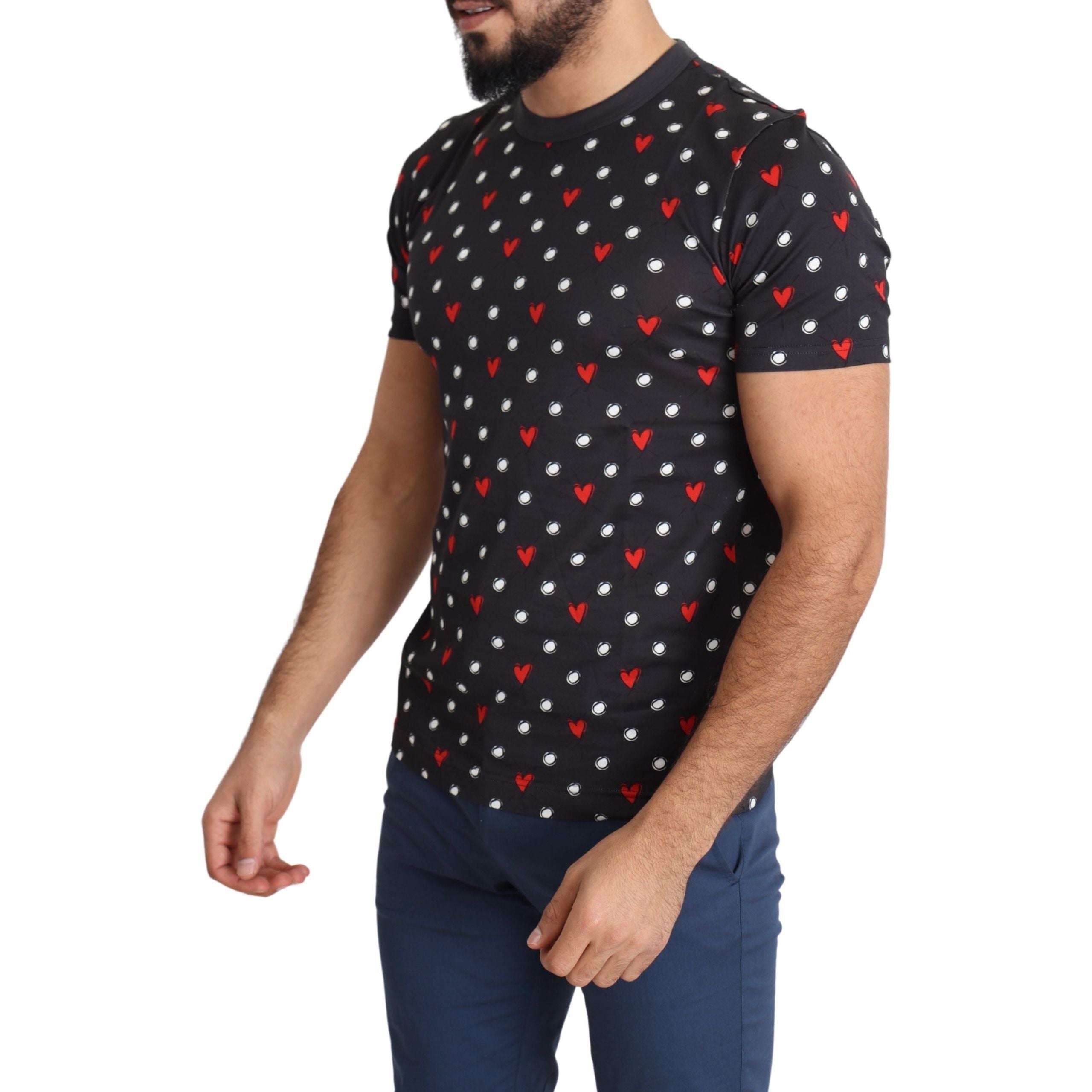 Dolce & Gabbana Gray Cotton T-Shirt with Heart Prints