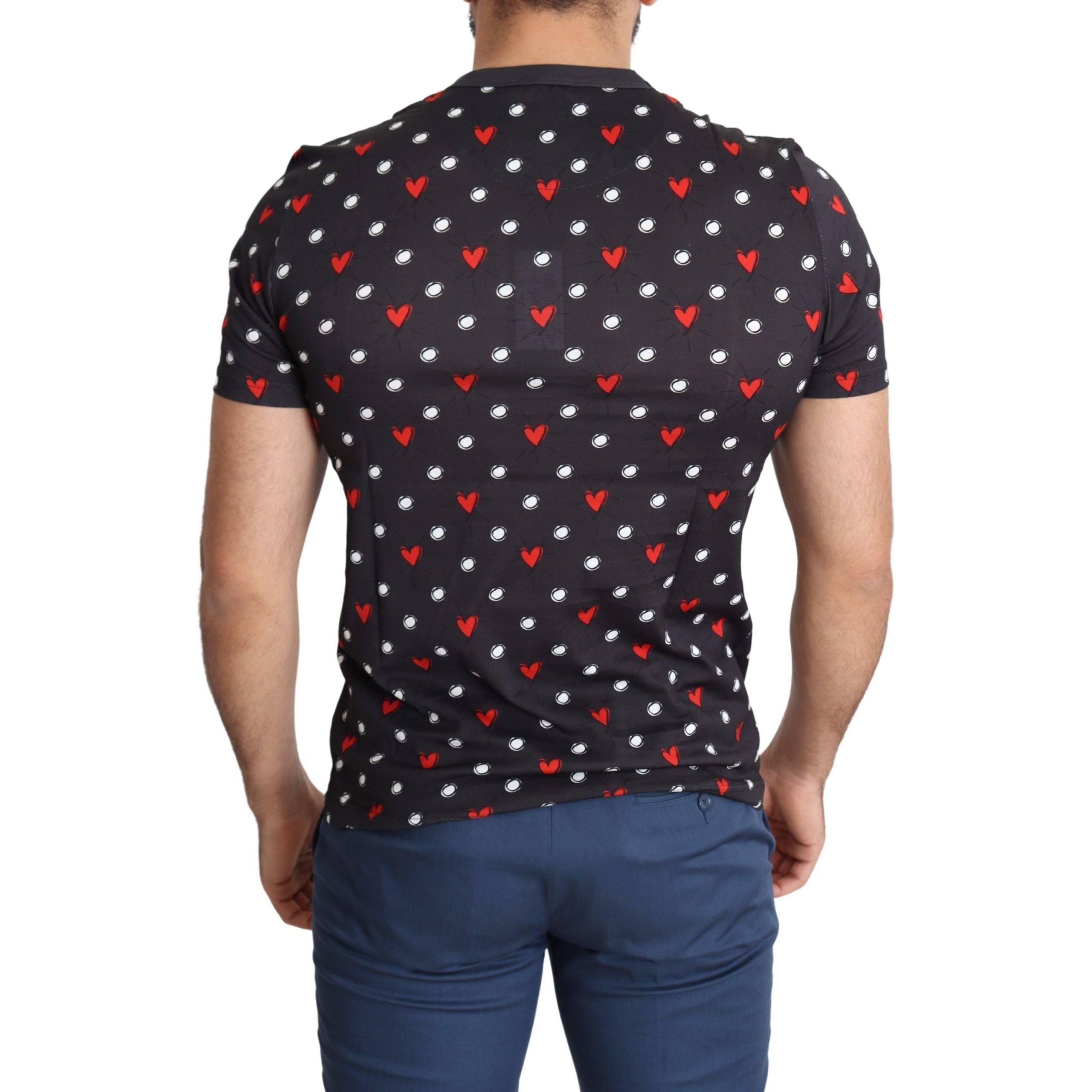 Dolce & Gabbana Gray Cotton T-Shirt with Heart Prints