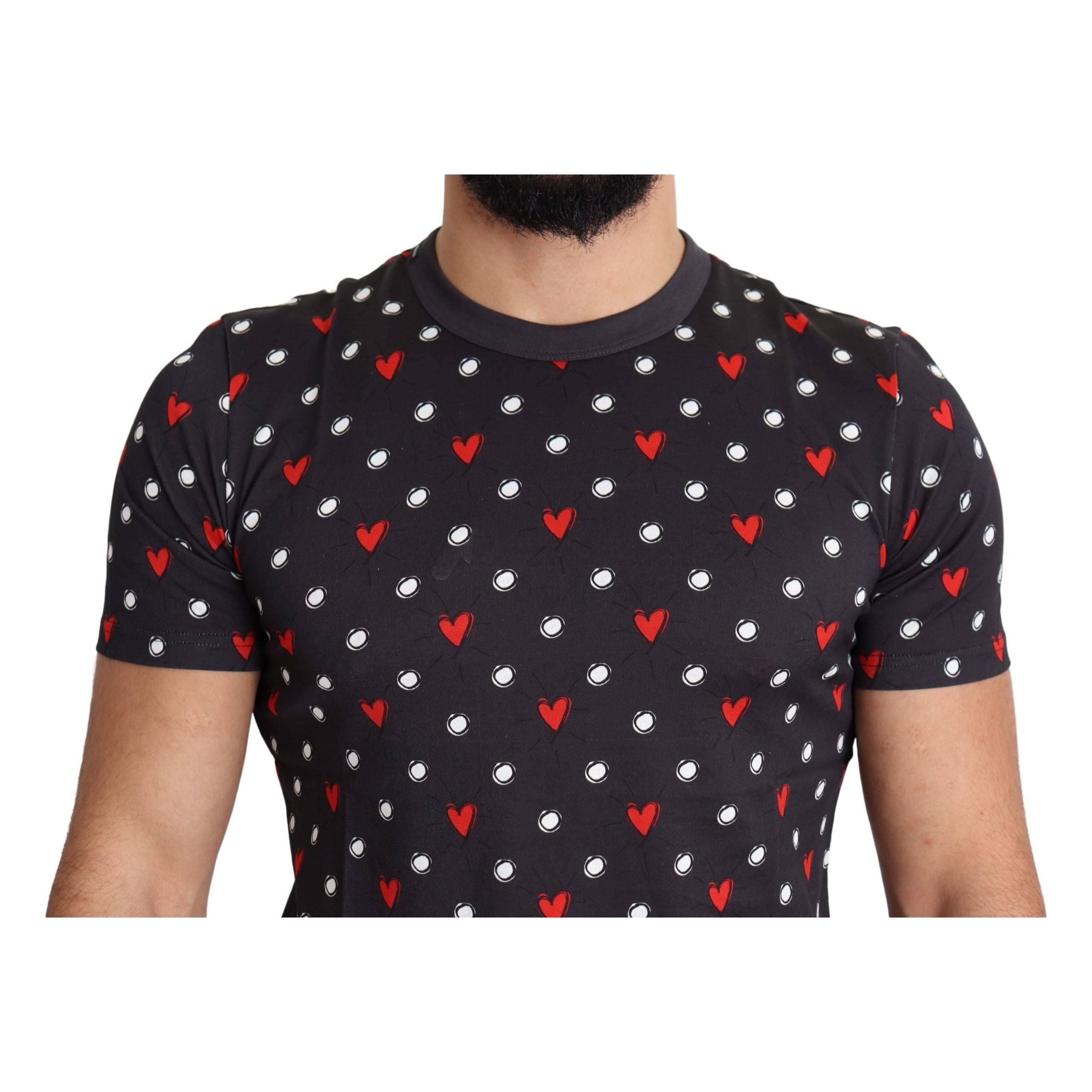 Dolce & Gabbana Gray Cotton T-Shirt with Heart Prints