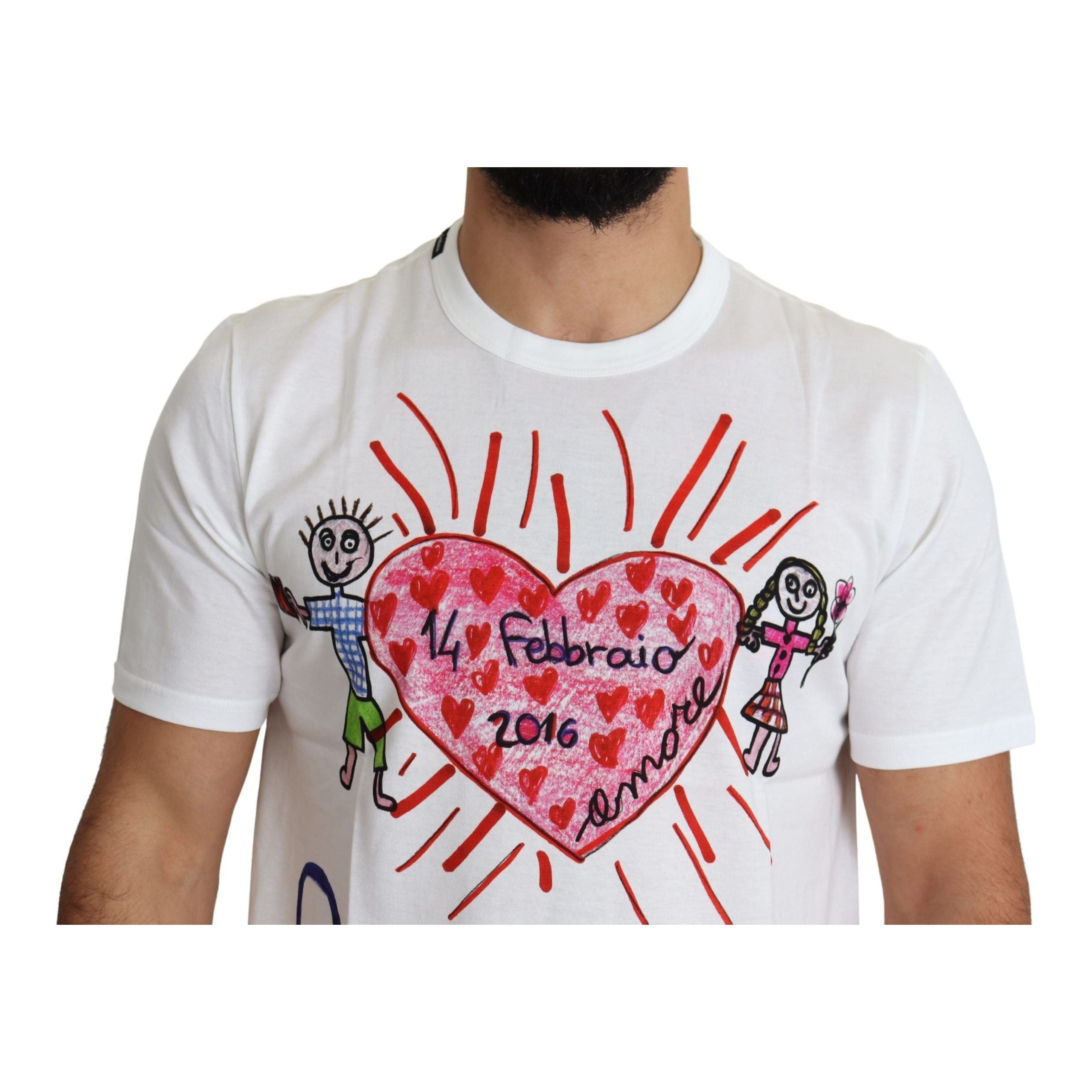 Dolce & Gabbana White Cotton Romantic Heart Print Tee