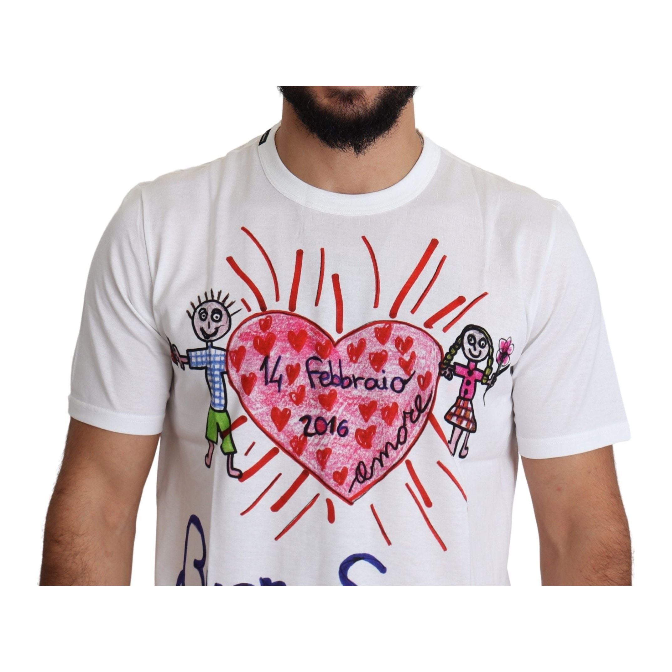 Dolce & Gabbana White Cotton Romantic Heart Print Tee