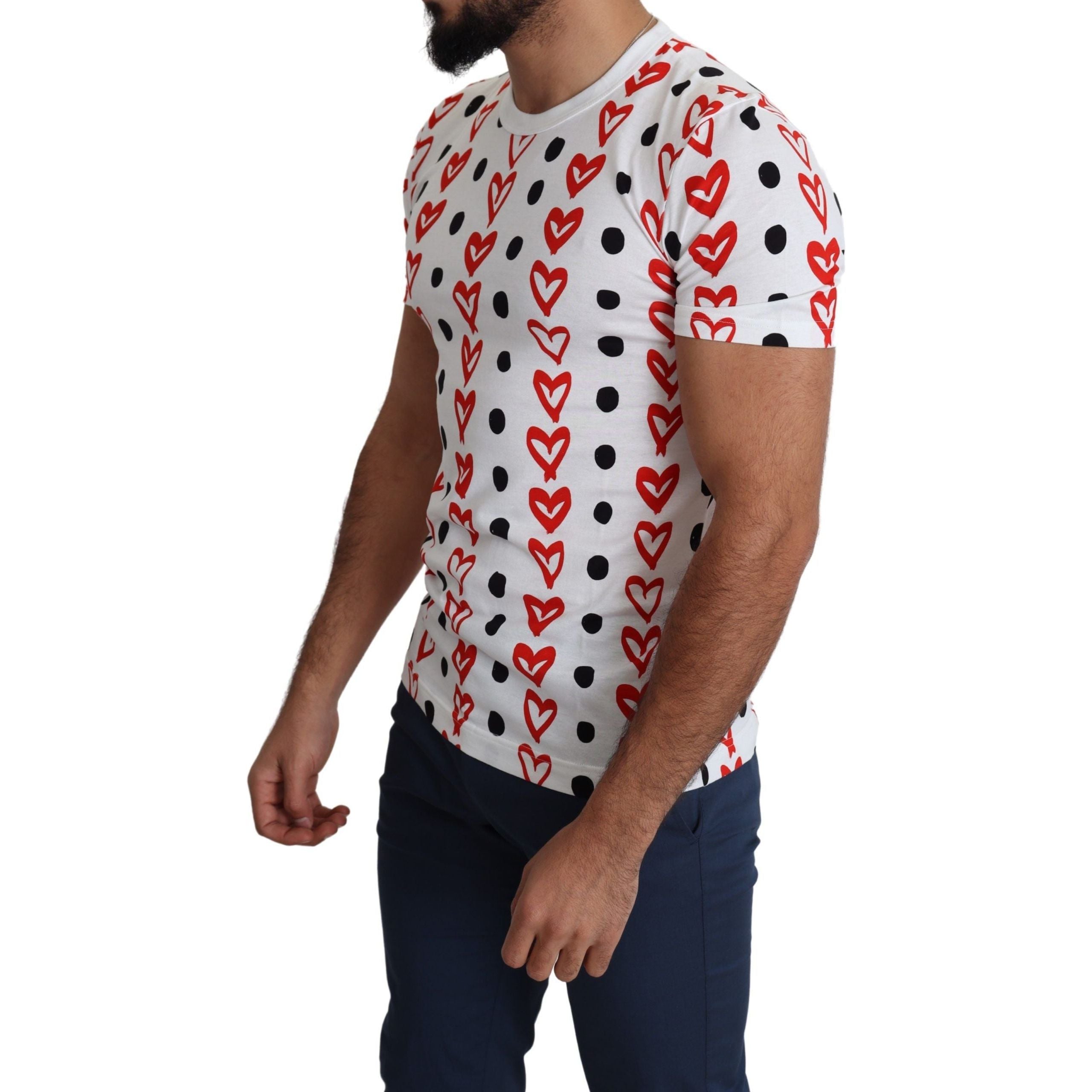 Dolce & Gabbana White Cotton Tee with Heart Print