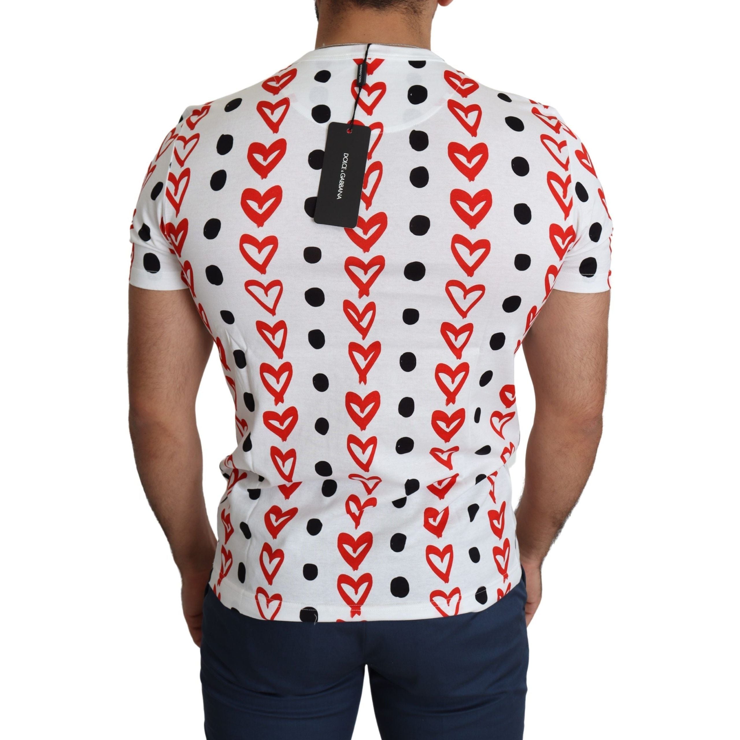 Dolce & Gabbana White Cotton Tee with Heart Print