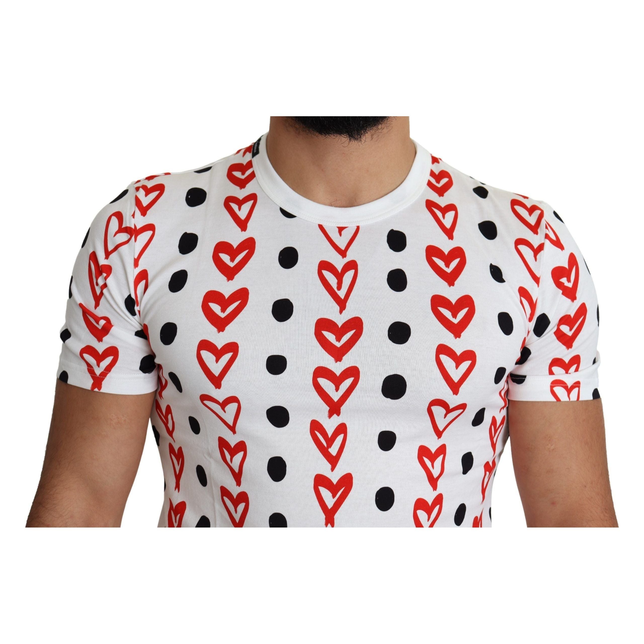 Dolce & Gabbana White Cotton Tee with Heart Print