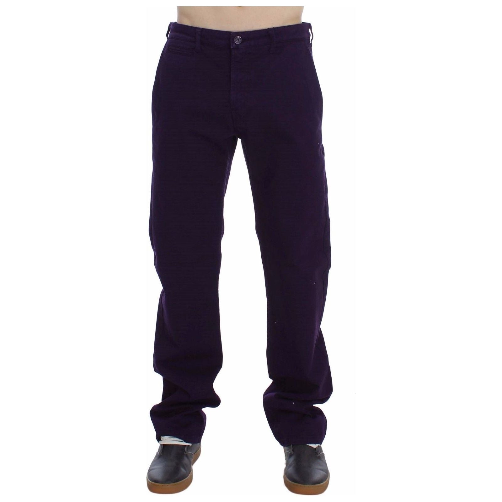 GF Ferre Purple Cotton Stretch Slim Chinos for Sophisticated Style