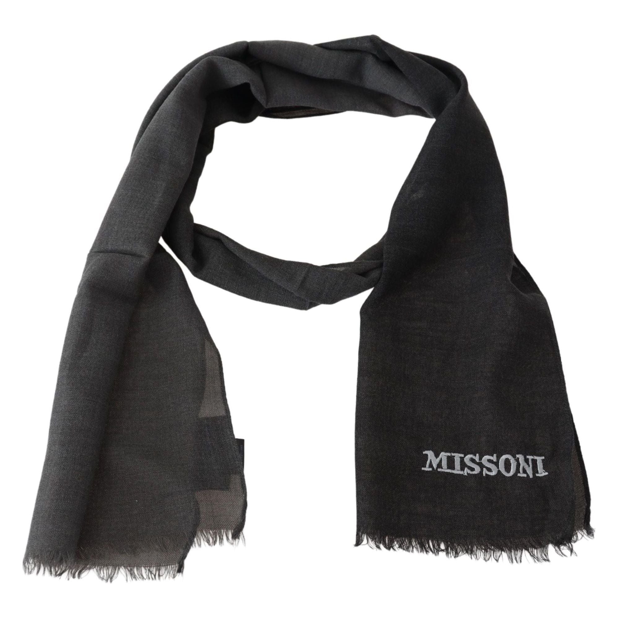 Missoni Grey Sumptuous Wool Scarf with Fringes Elegance