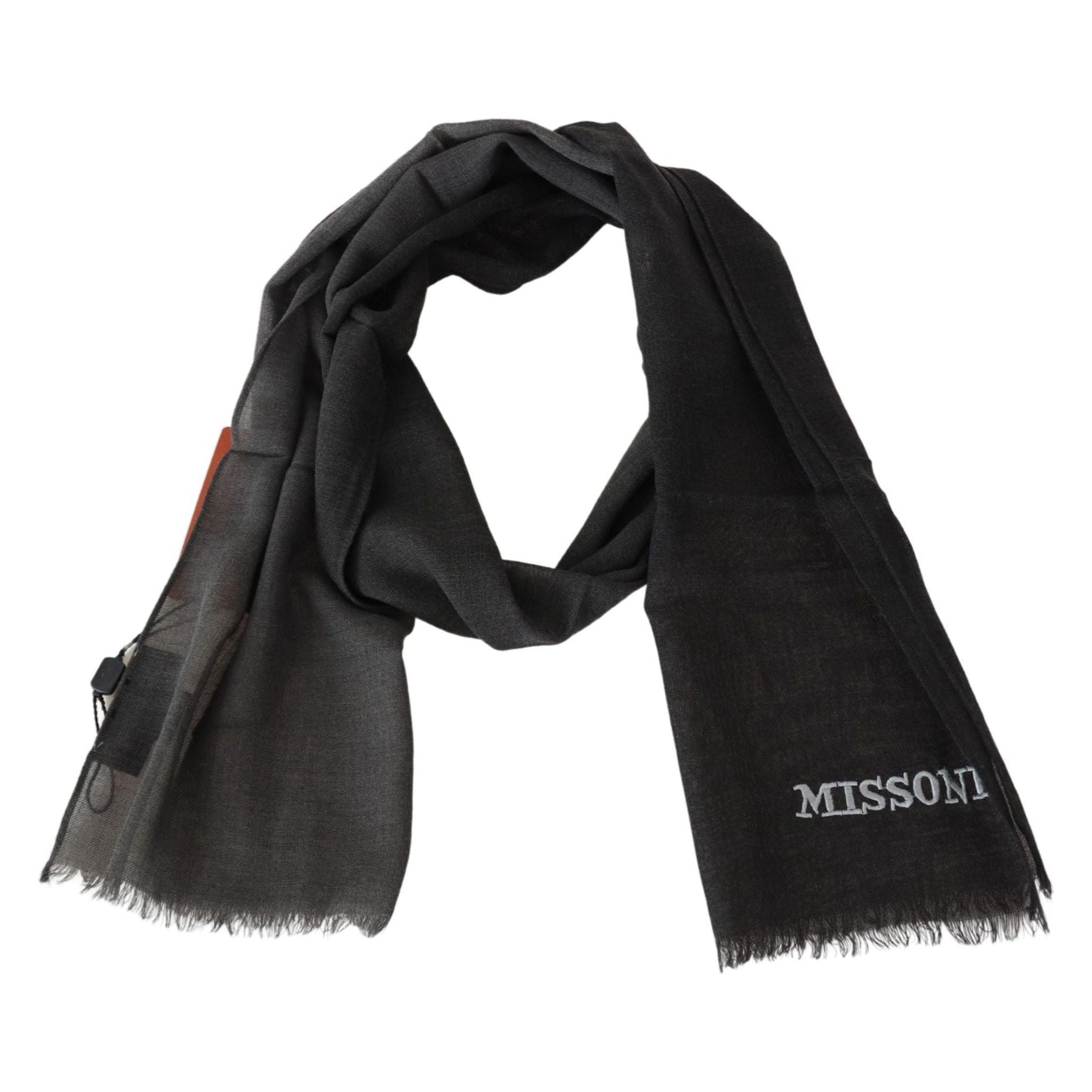 Missoni Black Wool Scarf with Embroidered Logo