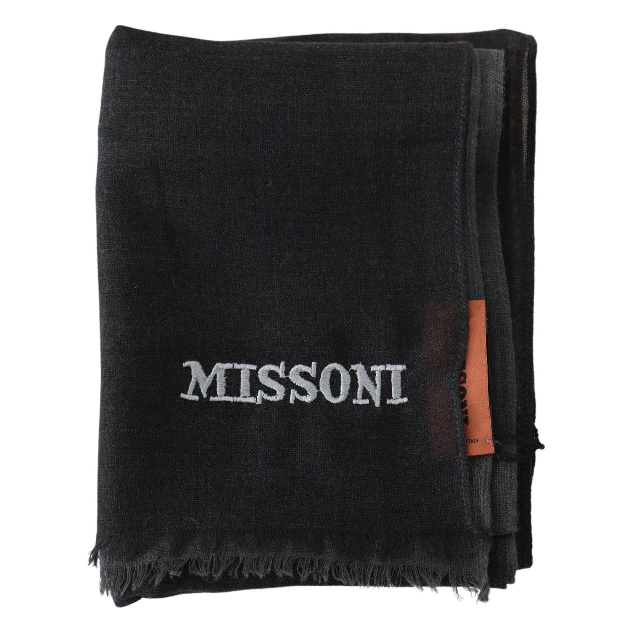 Missoni Black Wool Scarf with Embroidered Logo