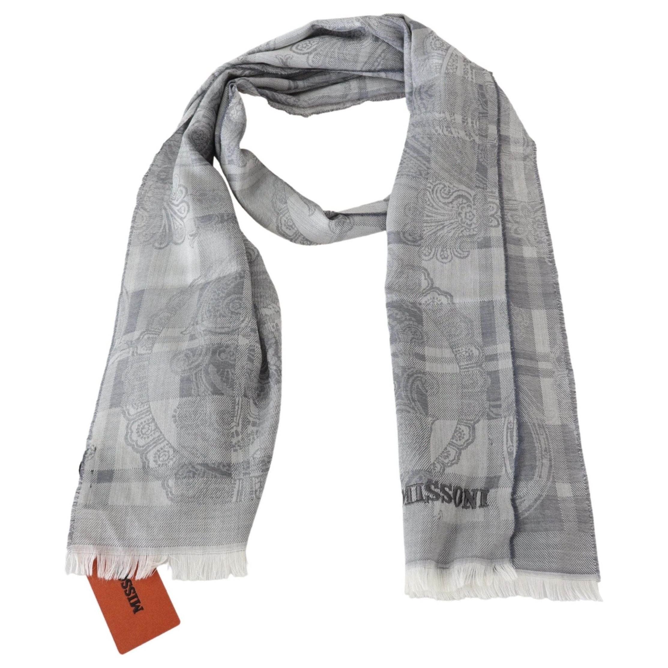Missoni Chic Unisex Gray Wool Scarf with Logo Embroidery