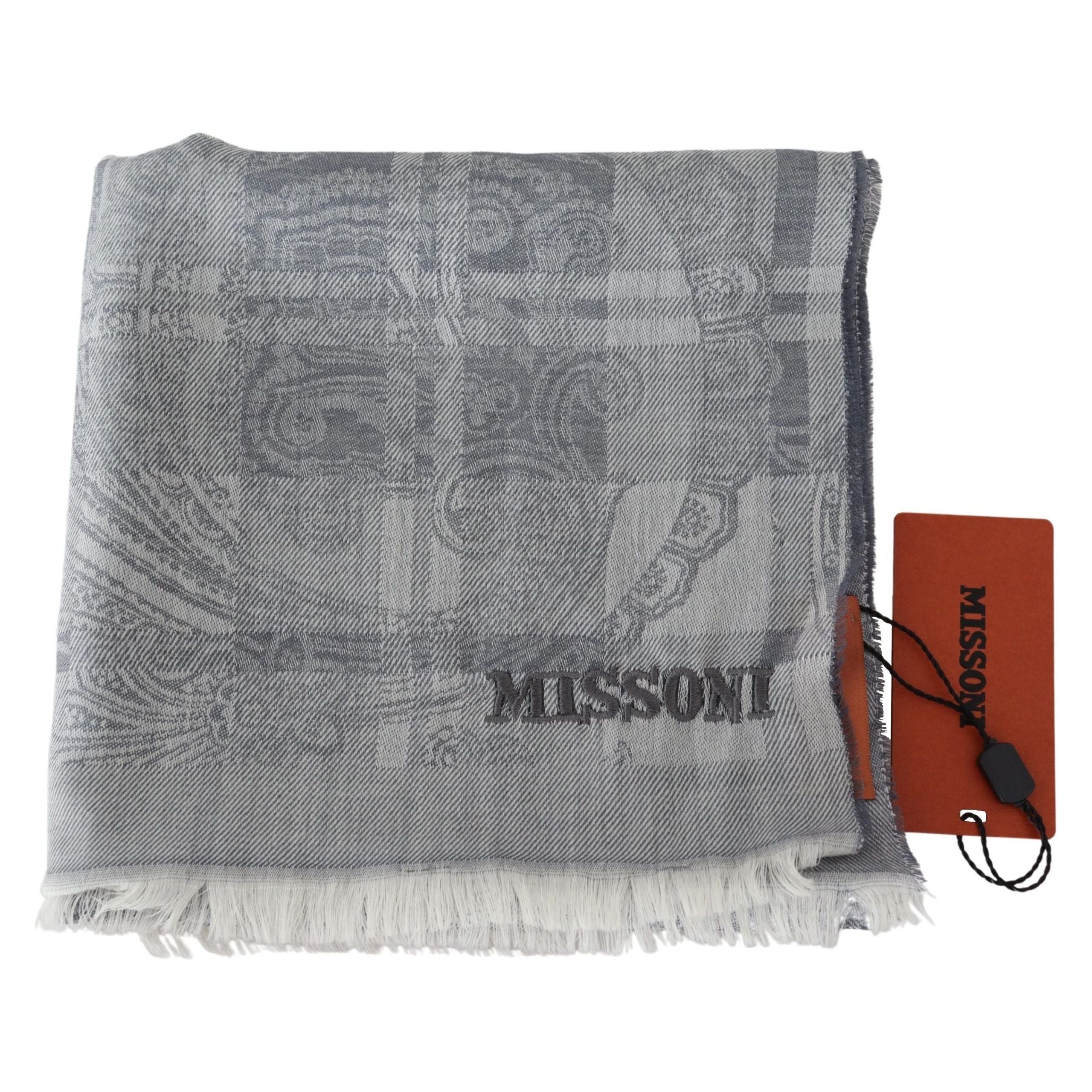 Missoni Chic Unisex Gray Wool Scarf with Logo Embroidery
