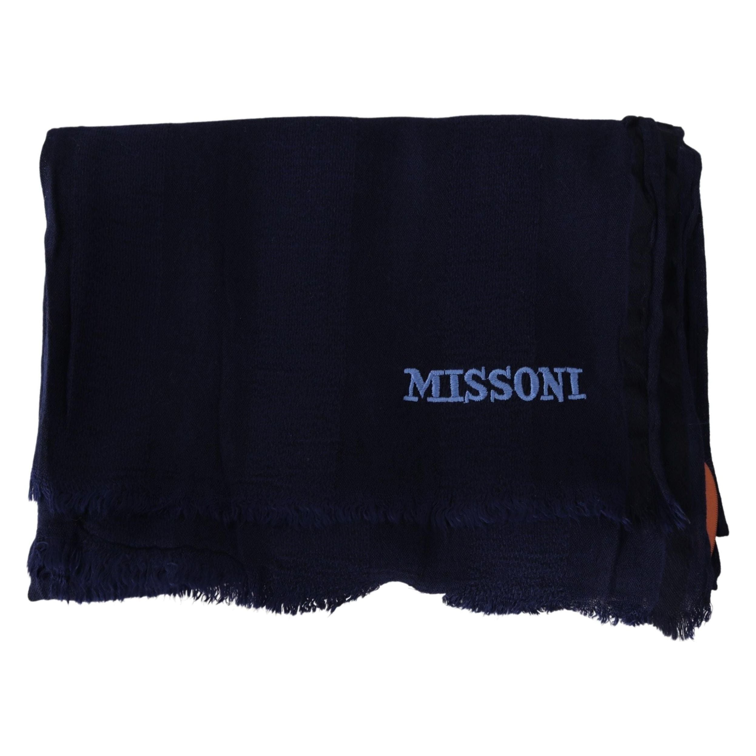 Missoni Blue Wool Scarf with Embroidered Logo