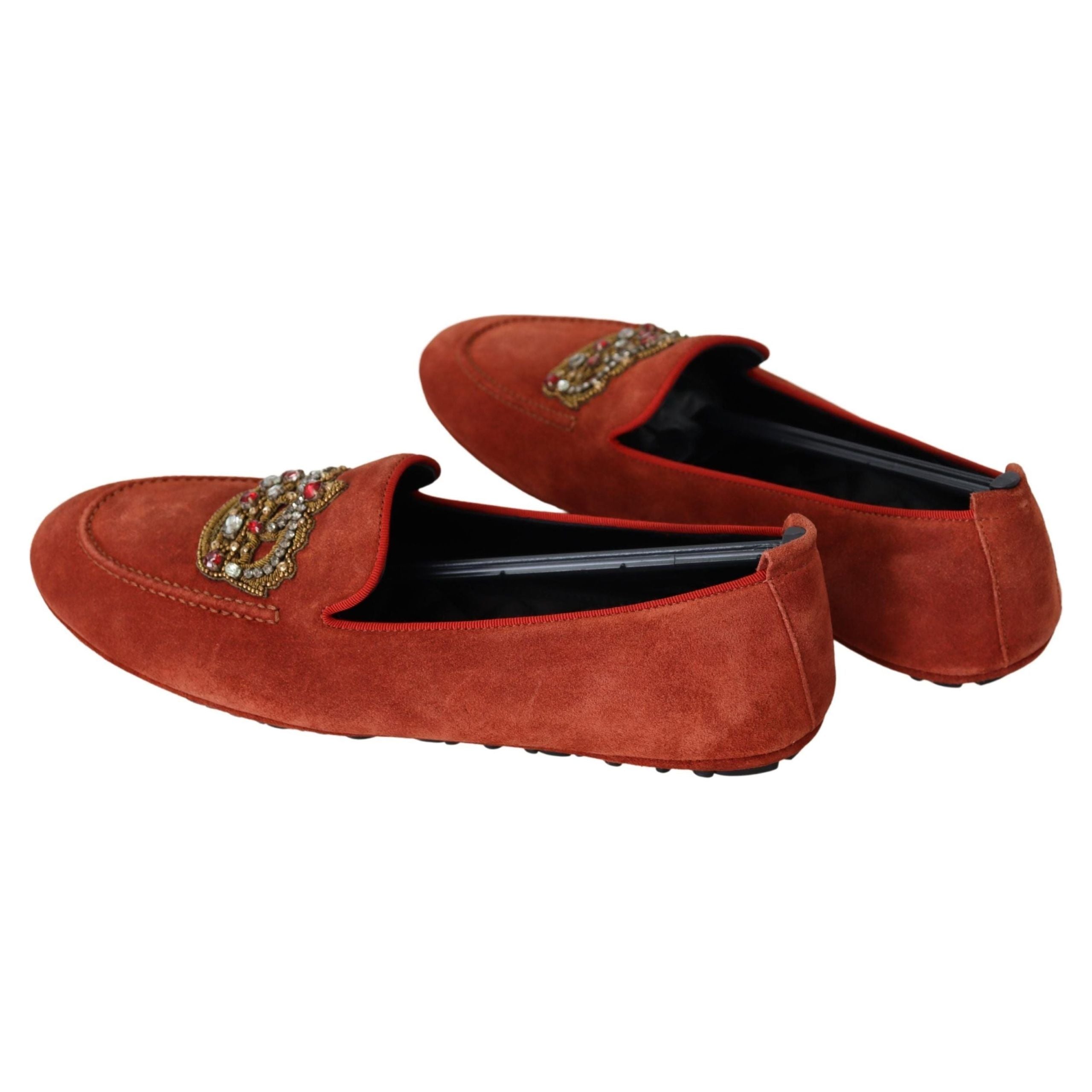 Dolce & Gabbana Opulent Orange Leather Loafers Gold Embroidery