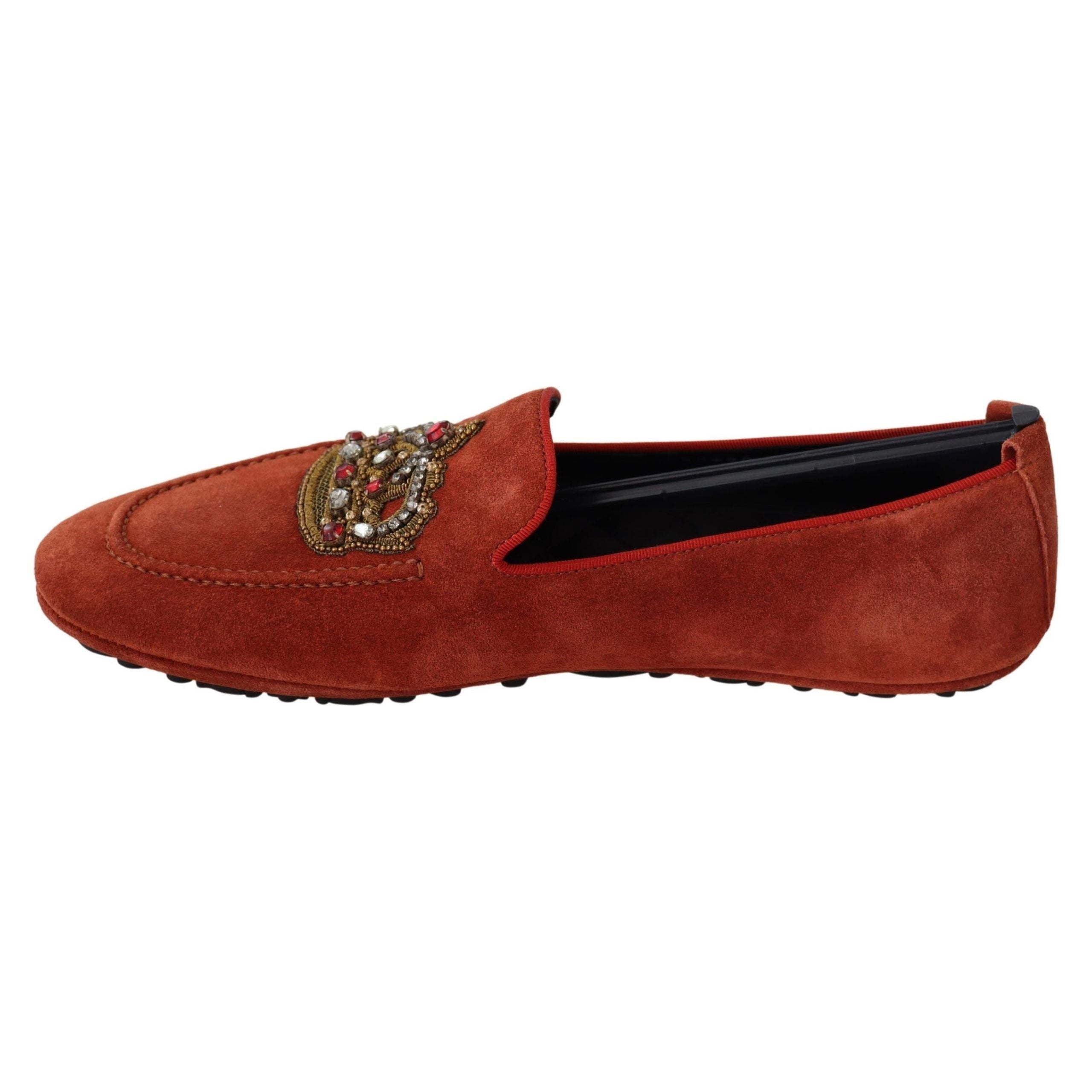 Dolce & Gabbana Opulent Orange Leather Loafers Gold Embroidery