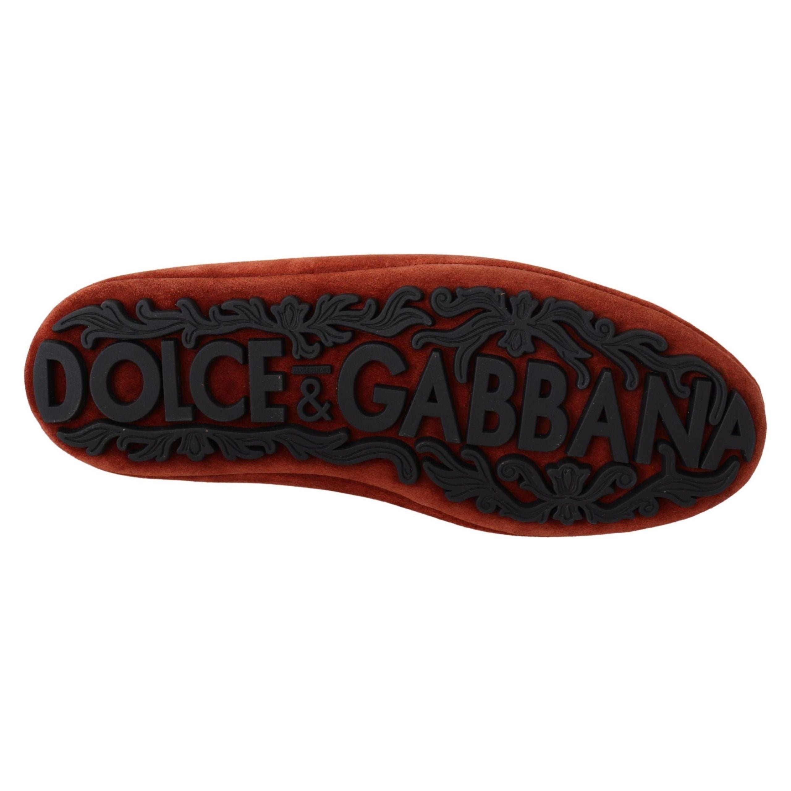Dolce & Gabbana Opulent Orange Leather Loafers Gold Embroidery