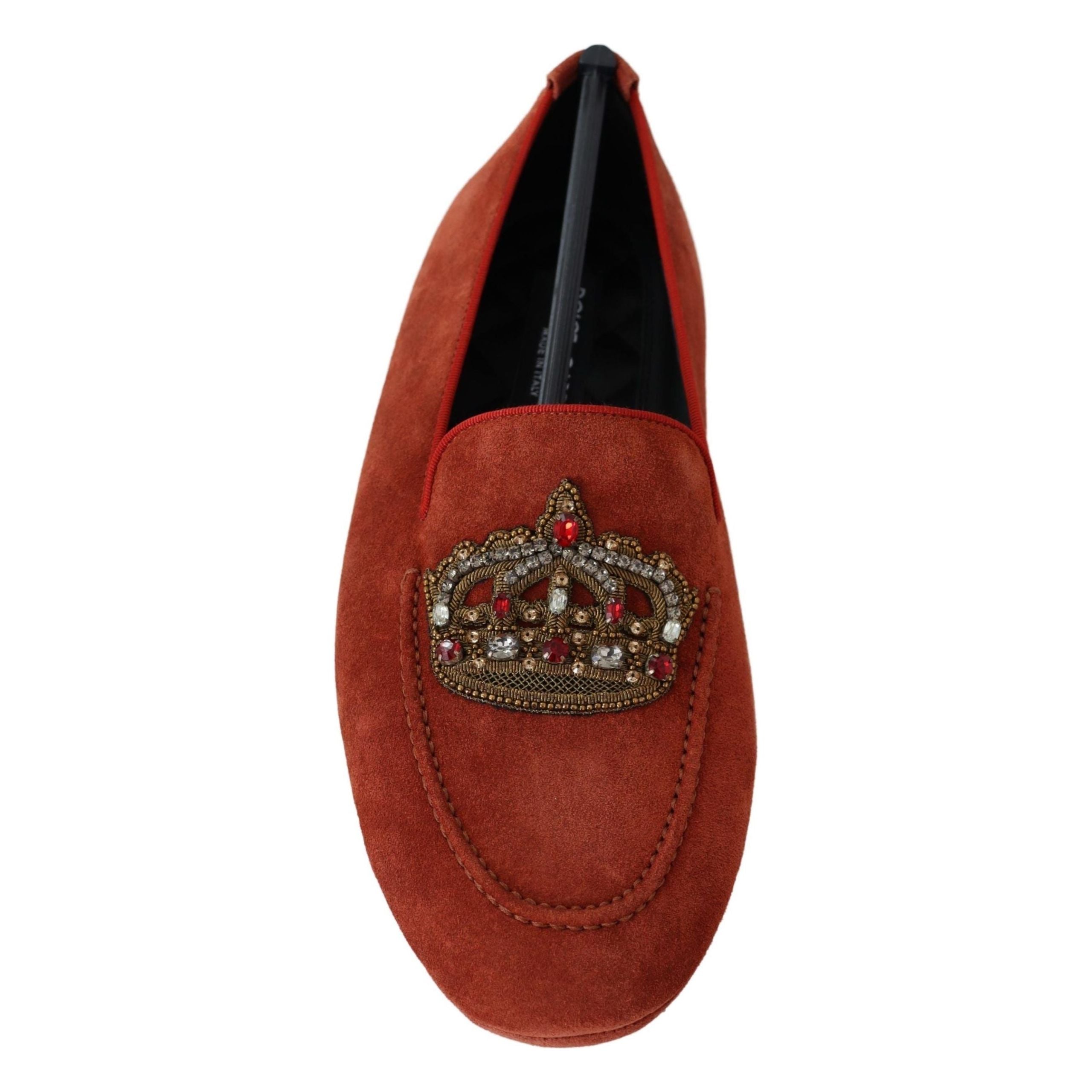 Dolce & Gabbana Opulent Orange Leather Loafers Gold Embroidery