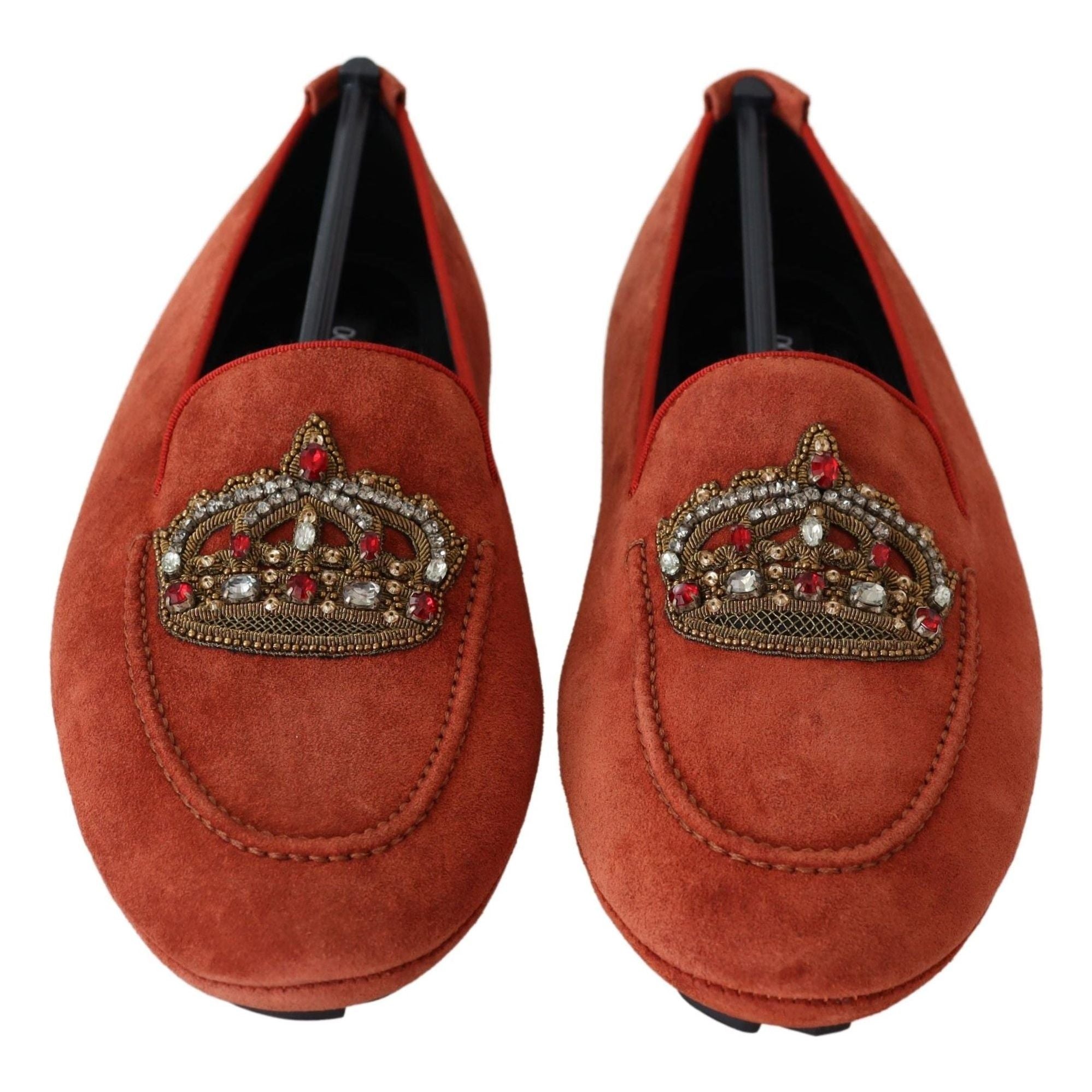 Dolce & Gabbana Opulent Orange Leather Loafers Gold Embroidery
