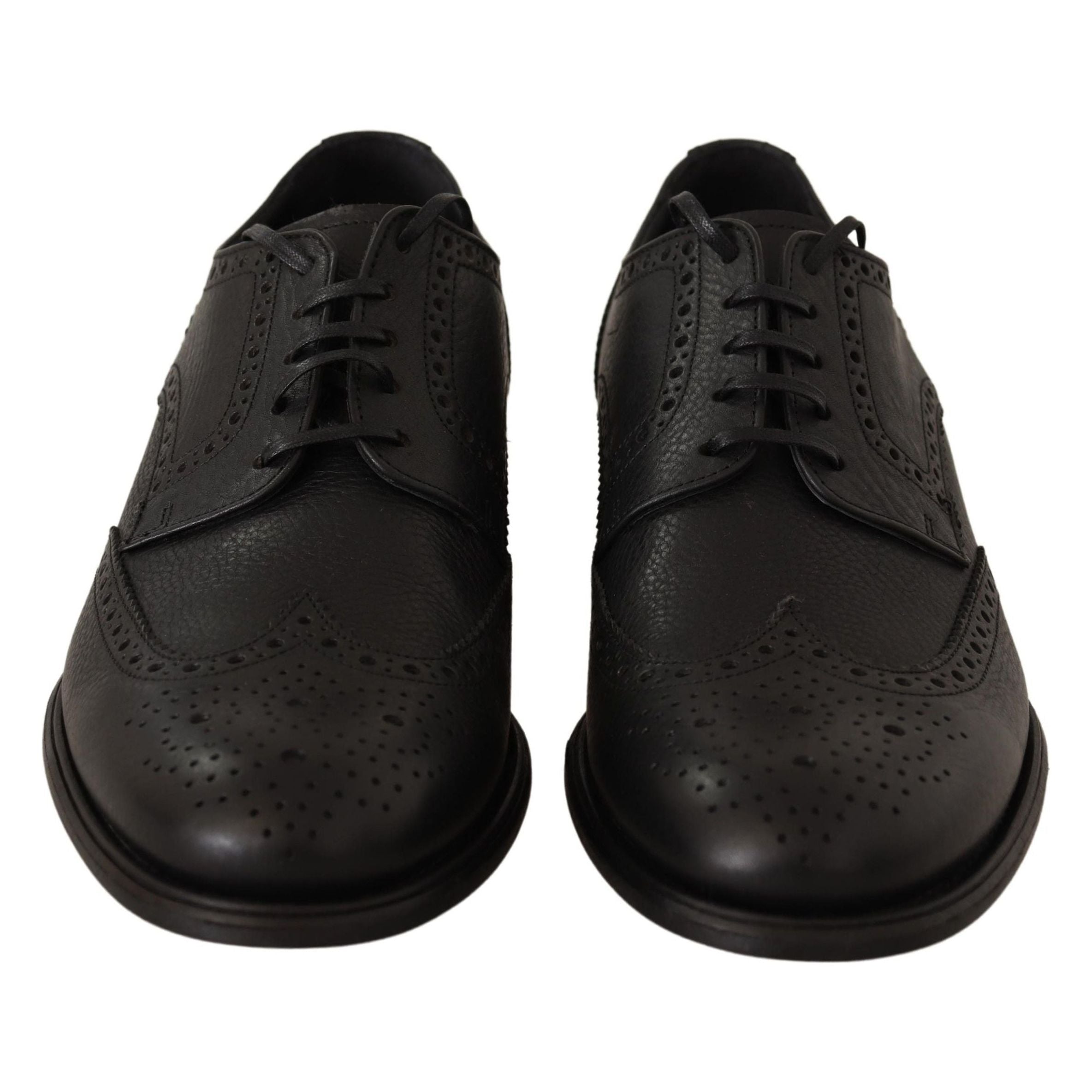 Dolce & Gabbana Black Leather Derby Wingtip Shoes