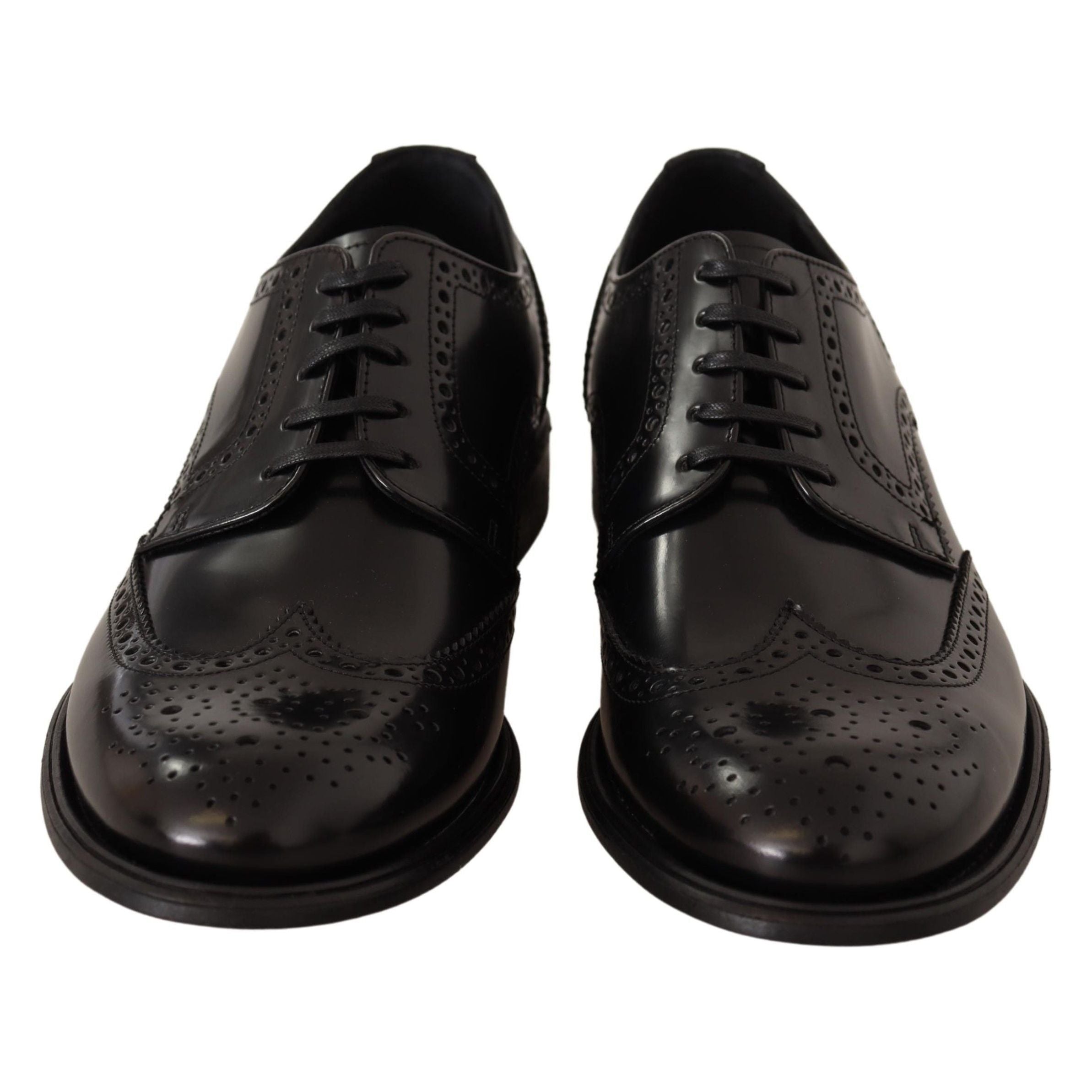 Dolce & Gabbana Black Leather Wingtip Derby Shoes Luxe