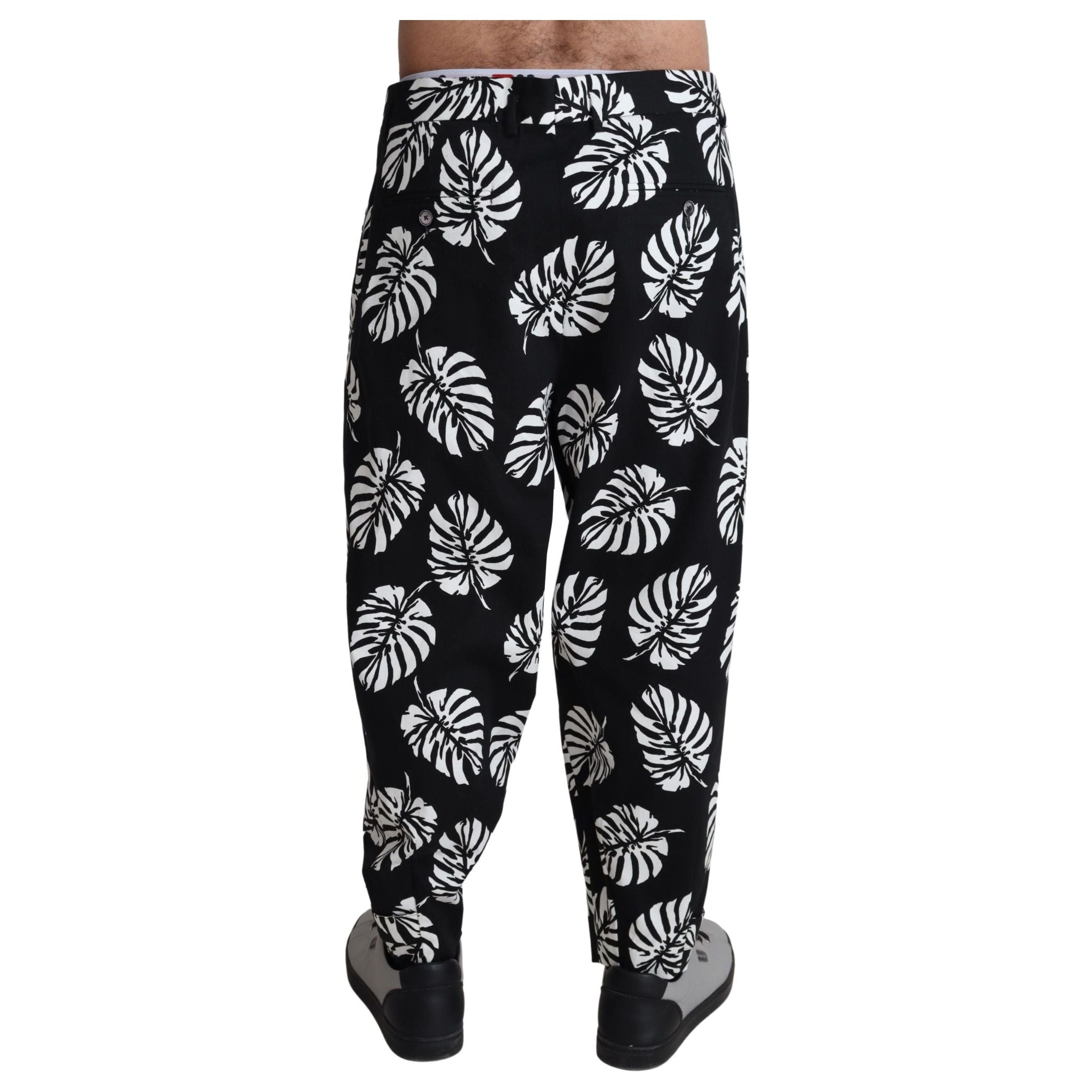 Dolce & Gabbana Black Cotton Elegant Palm Trousers
