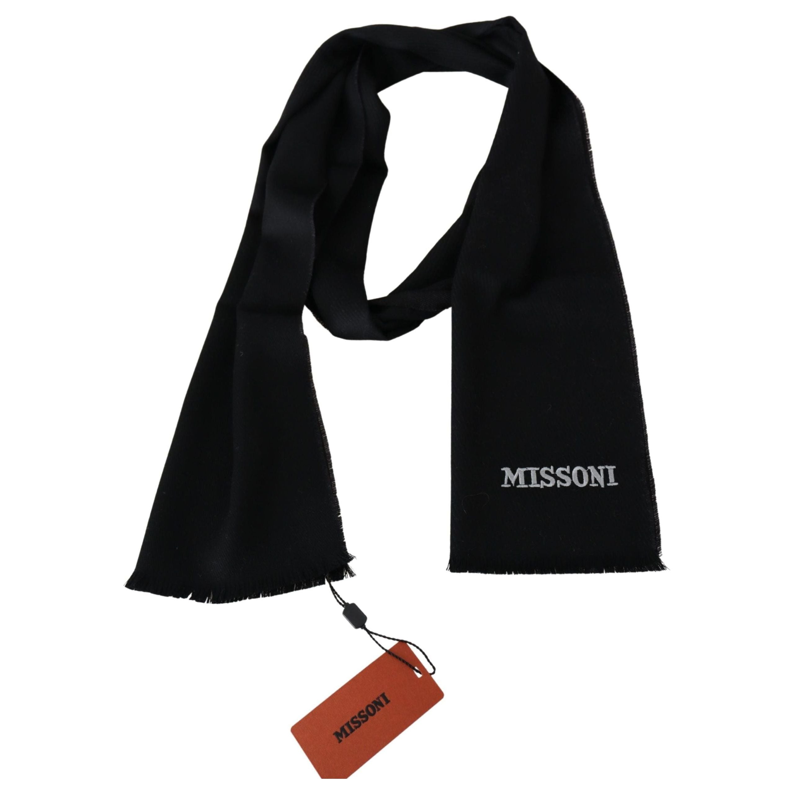 Missoni Black Embroidered Wool Scarf in Luxury Accessory