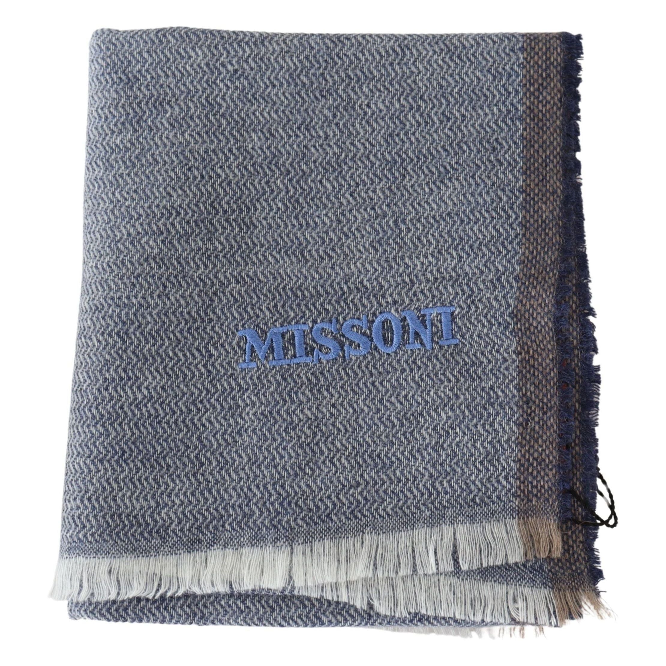 Missoni Gray Wool Scarf with Stripes and Fringes