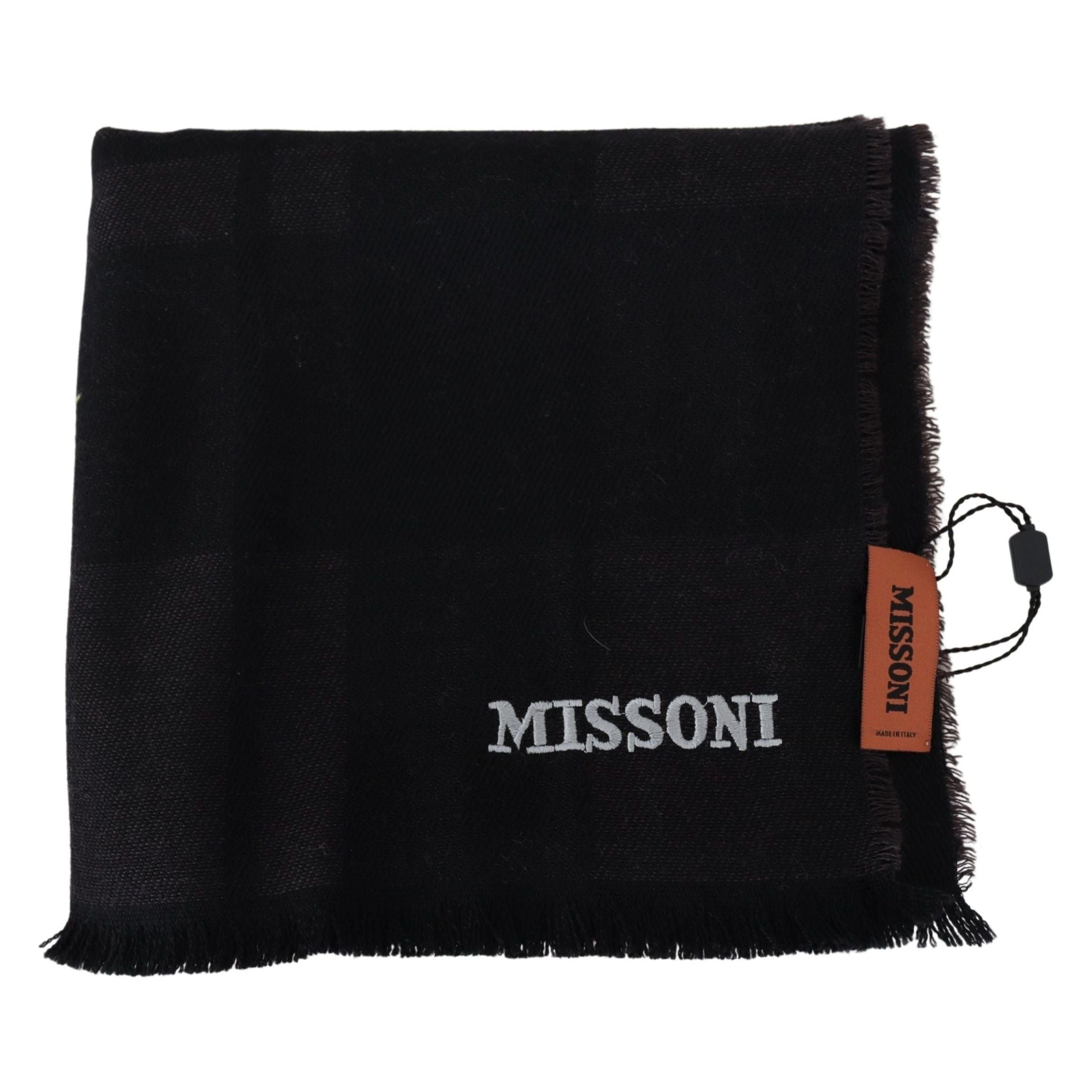 Missoni Black Wool Scarf with Logo Embroidery