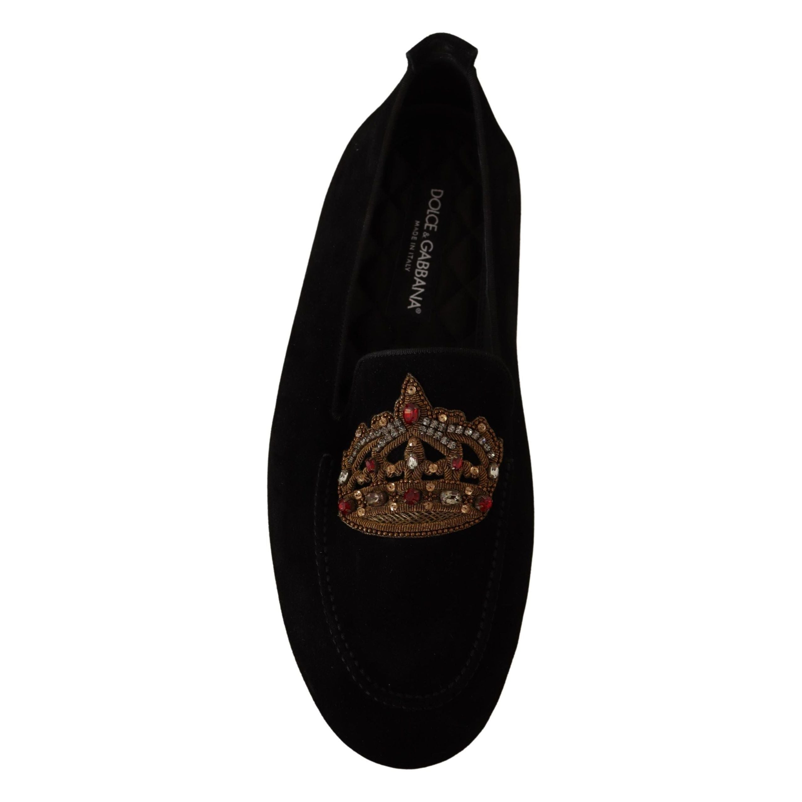 Dolce & Gabbana Black Leather Loafer Slides Gold Embroidery