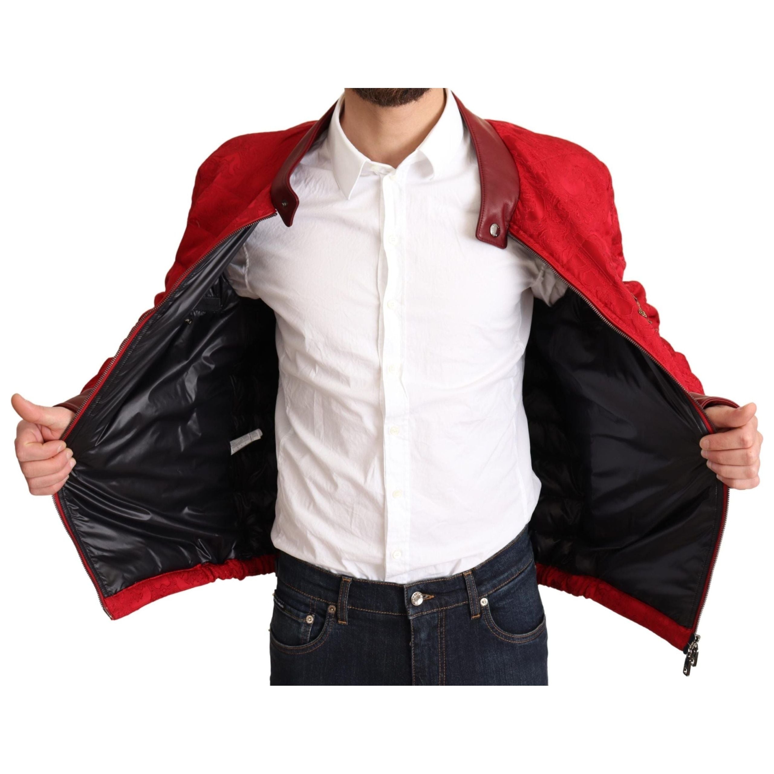 Dolce & Gabbana Red and Gold Bomber Designer Jacket