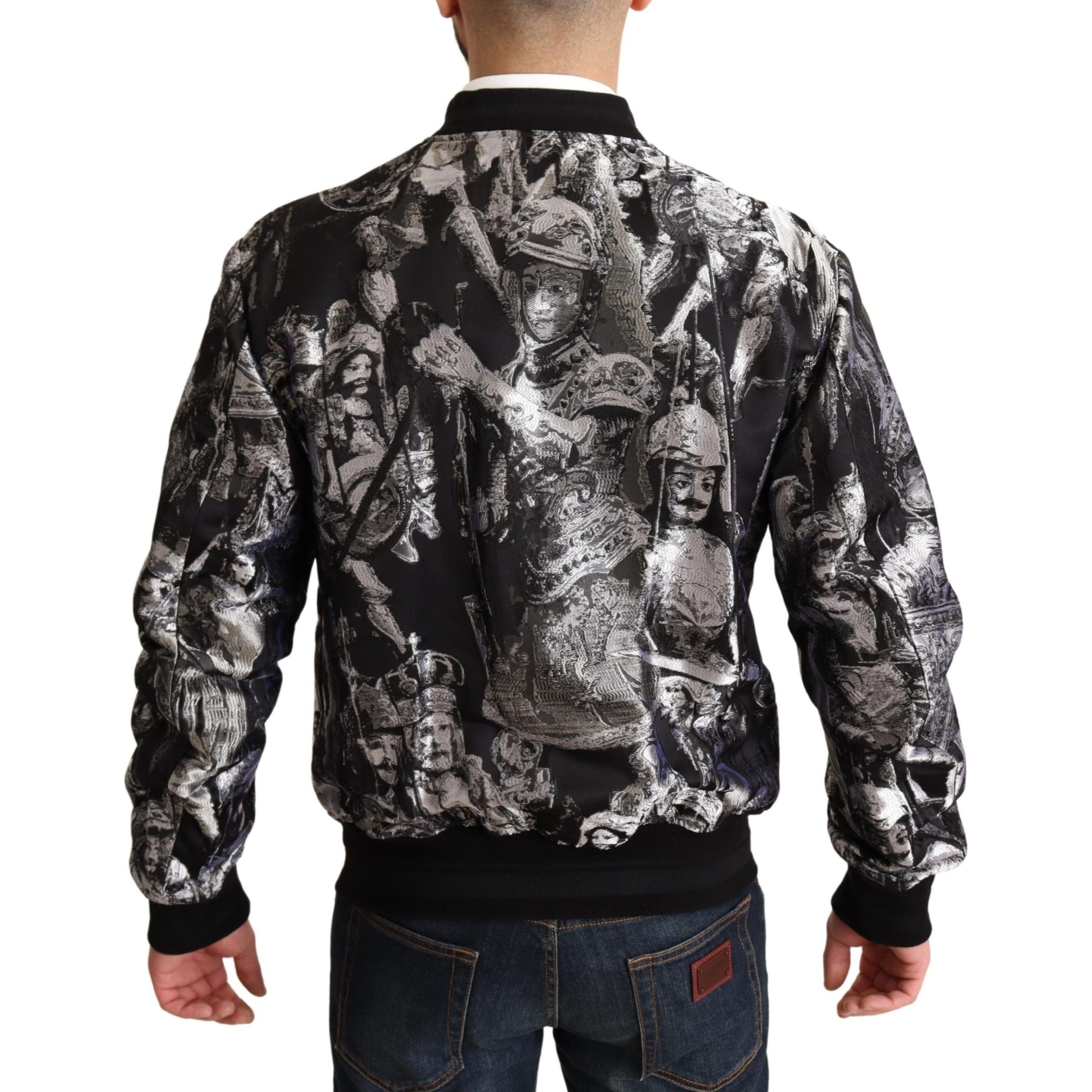 Dolce & Gabbana Black Silk Bomber Jacket with Silver Details