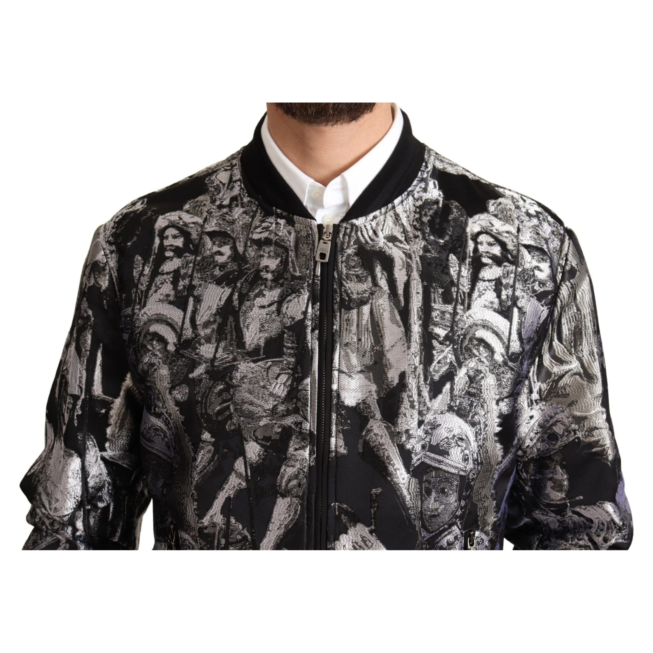 Dolce & Gabbana Black Silk Bomber Jacket with Silver Details