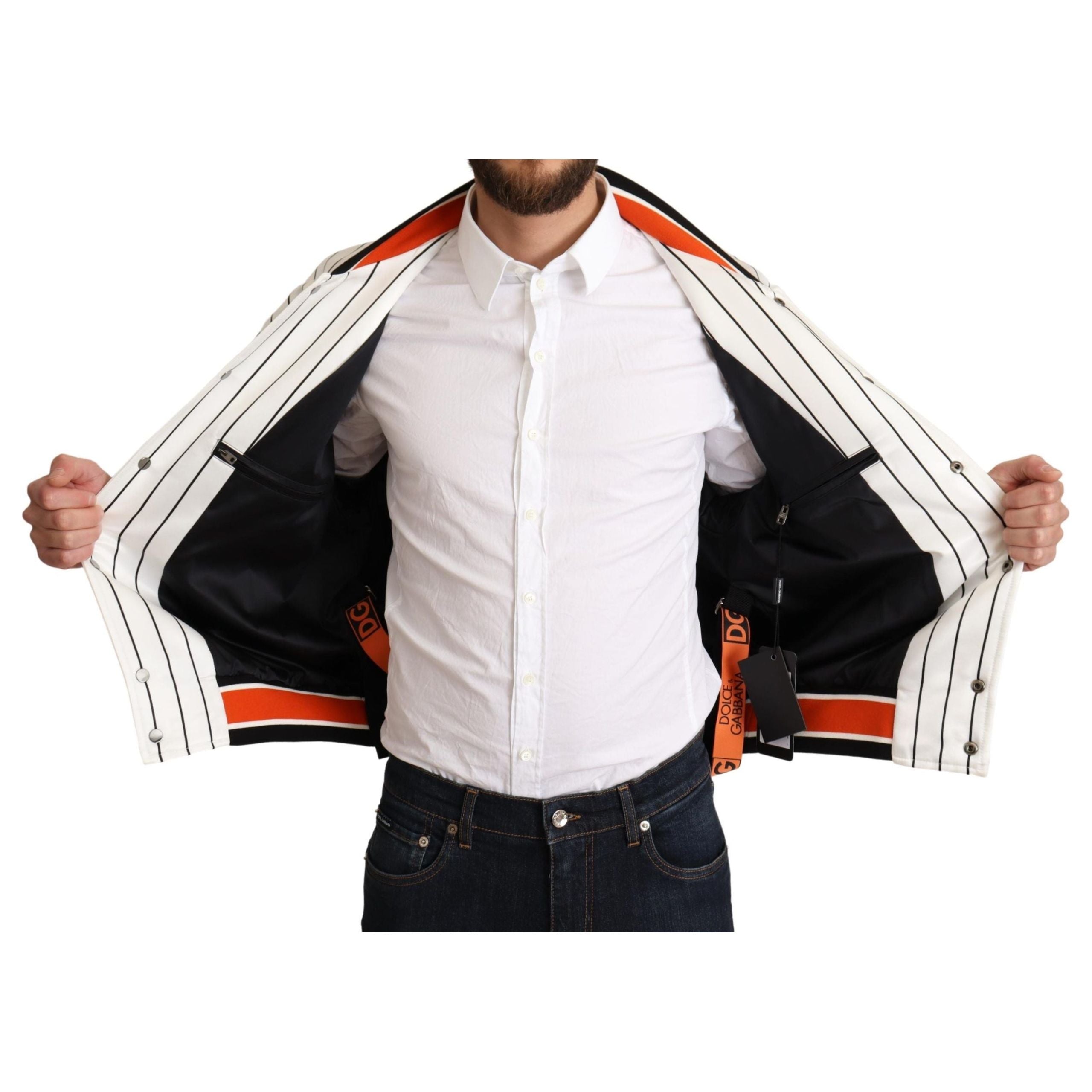 Dolce & Gabbana White Satin Bomber Jacket
