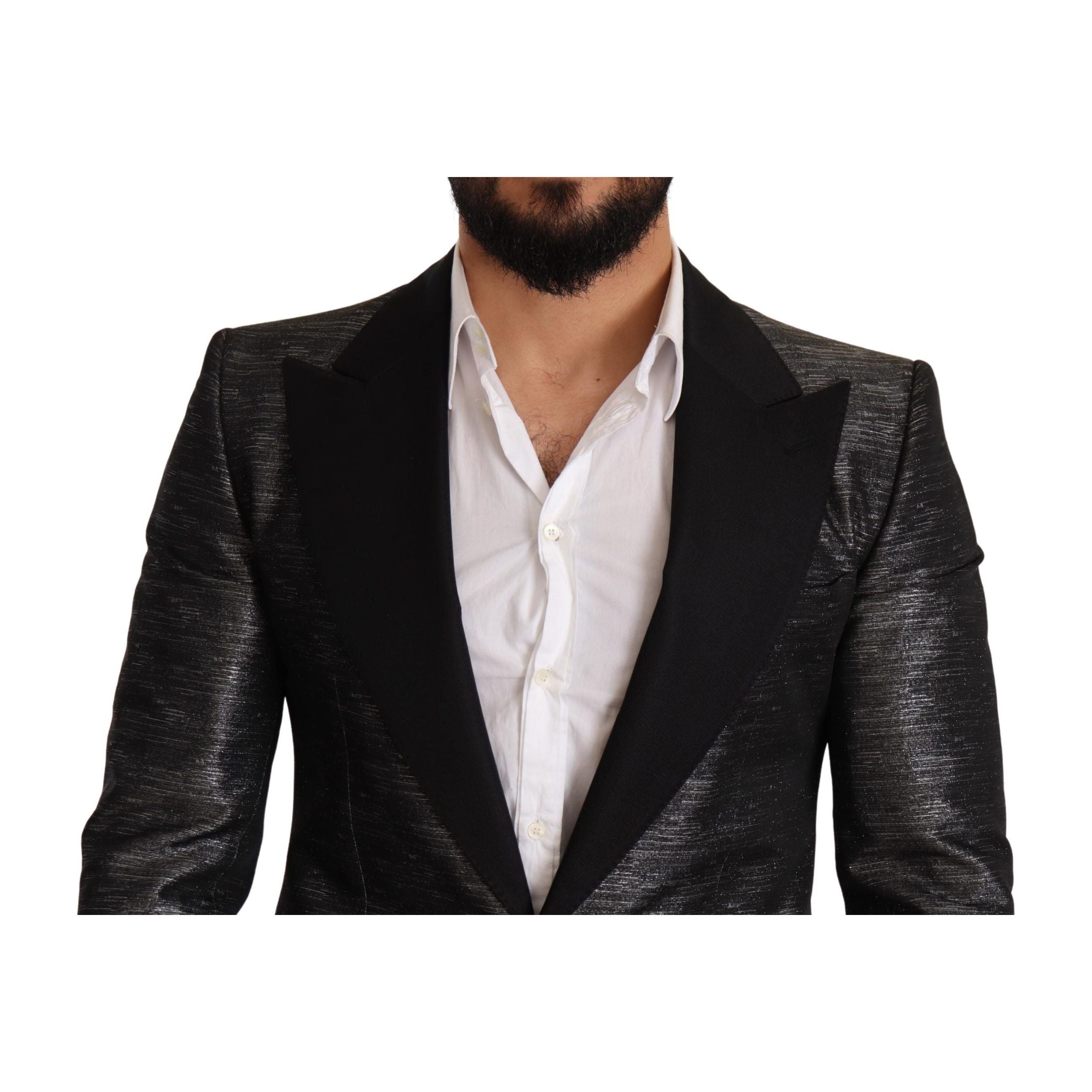 Dolce & Gabbana Metallic Gray Jacquard Slim Fit Blazer