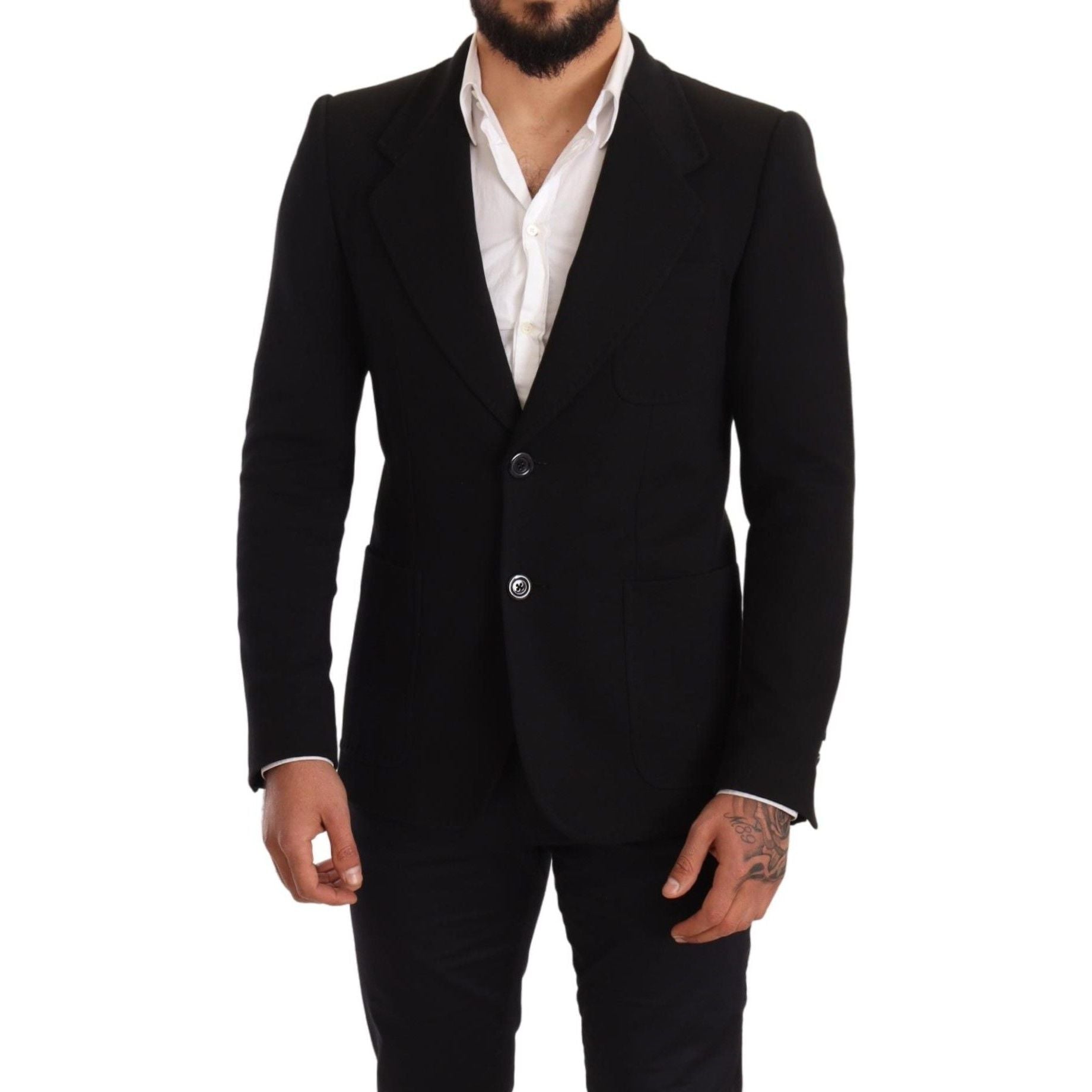 Dolce & Gabbana Black Cotton Elegant Slim Fit Blazer