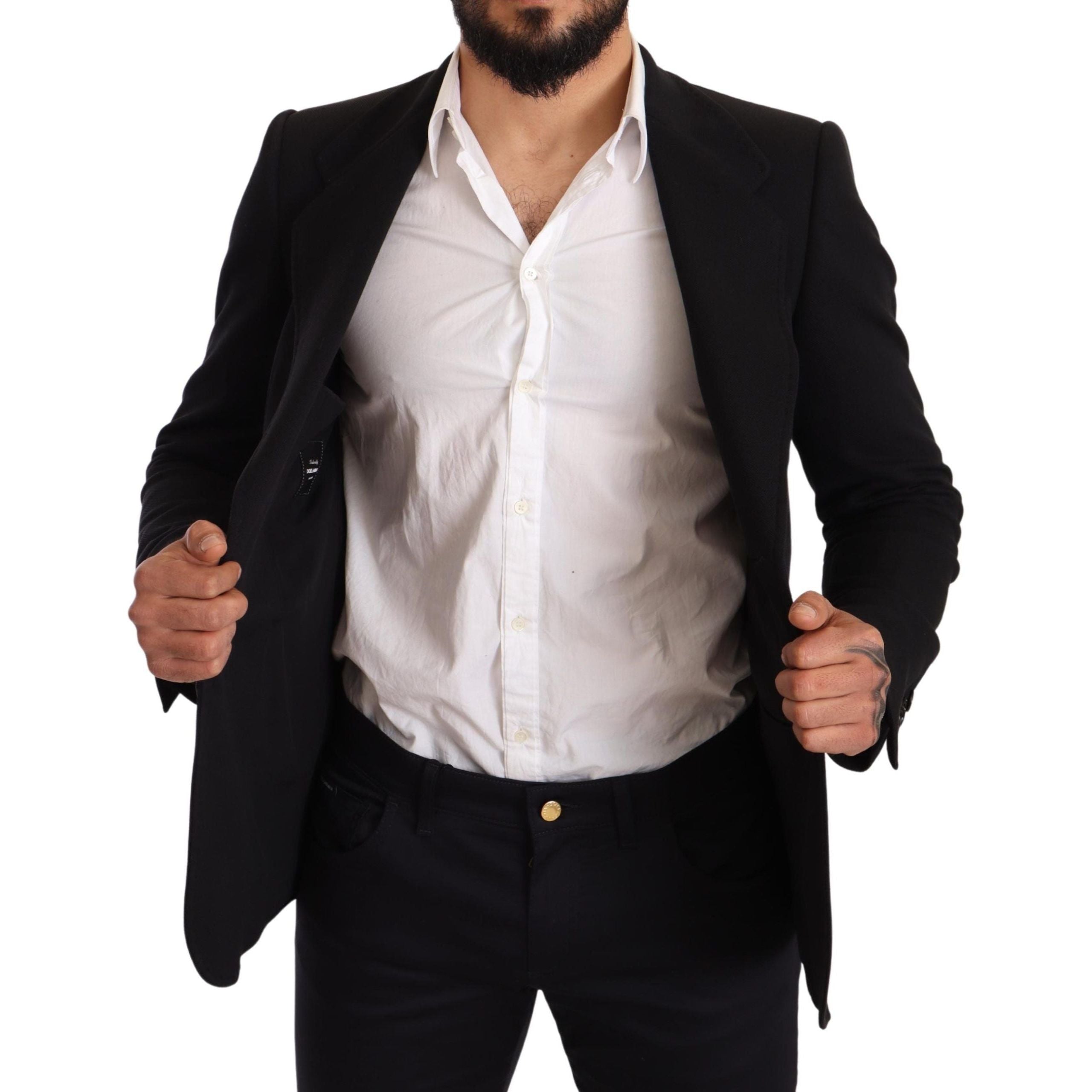 Dolce & Gabbana Black Cotton Elegant Slim Fit Blazer