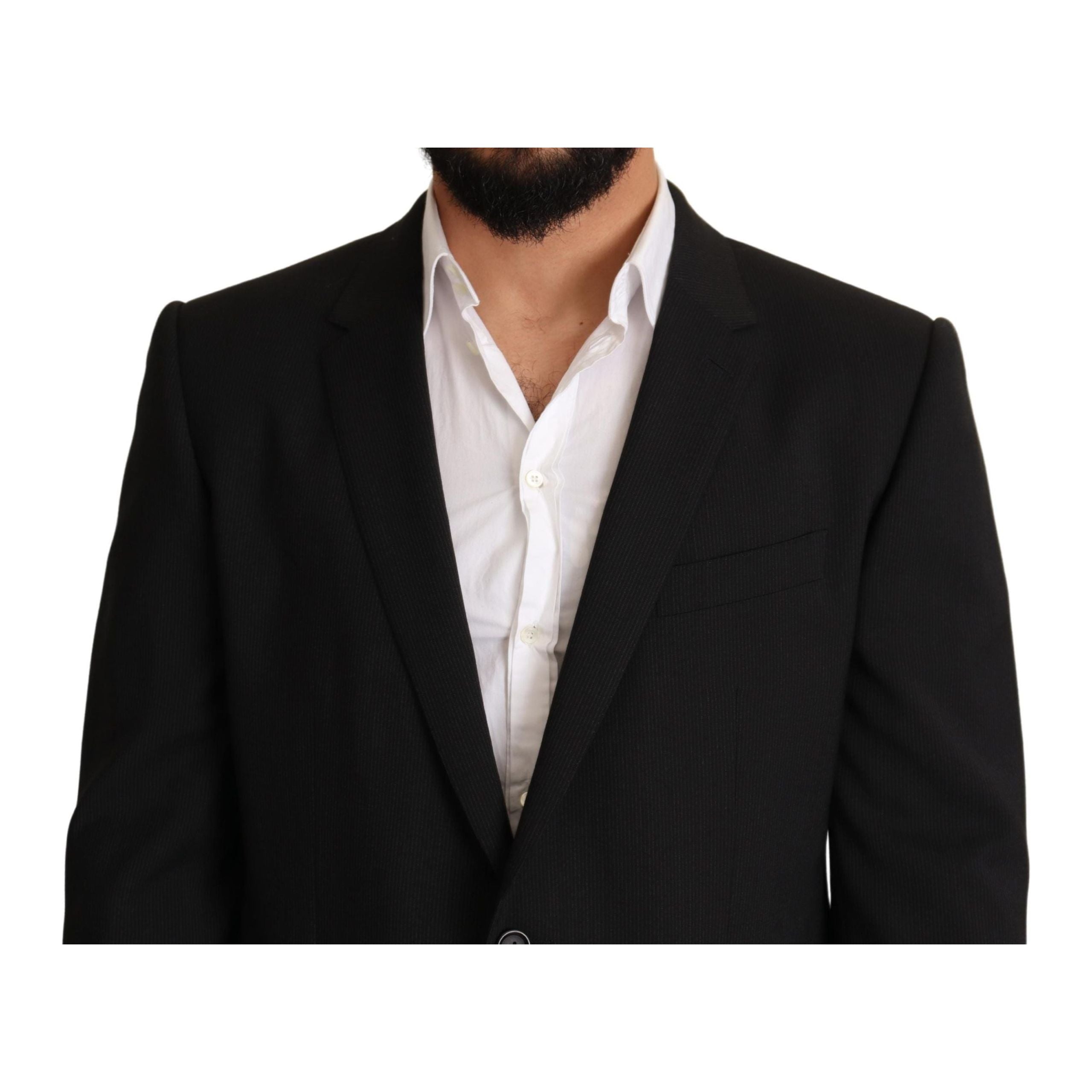 Dolce & Gabbana Black Wool Slim Fit Martini Blazer Jacket