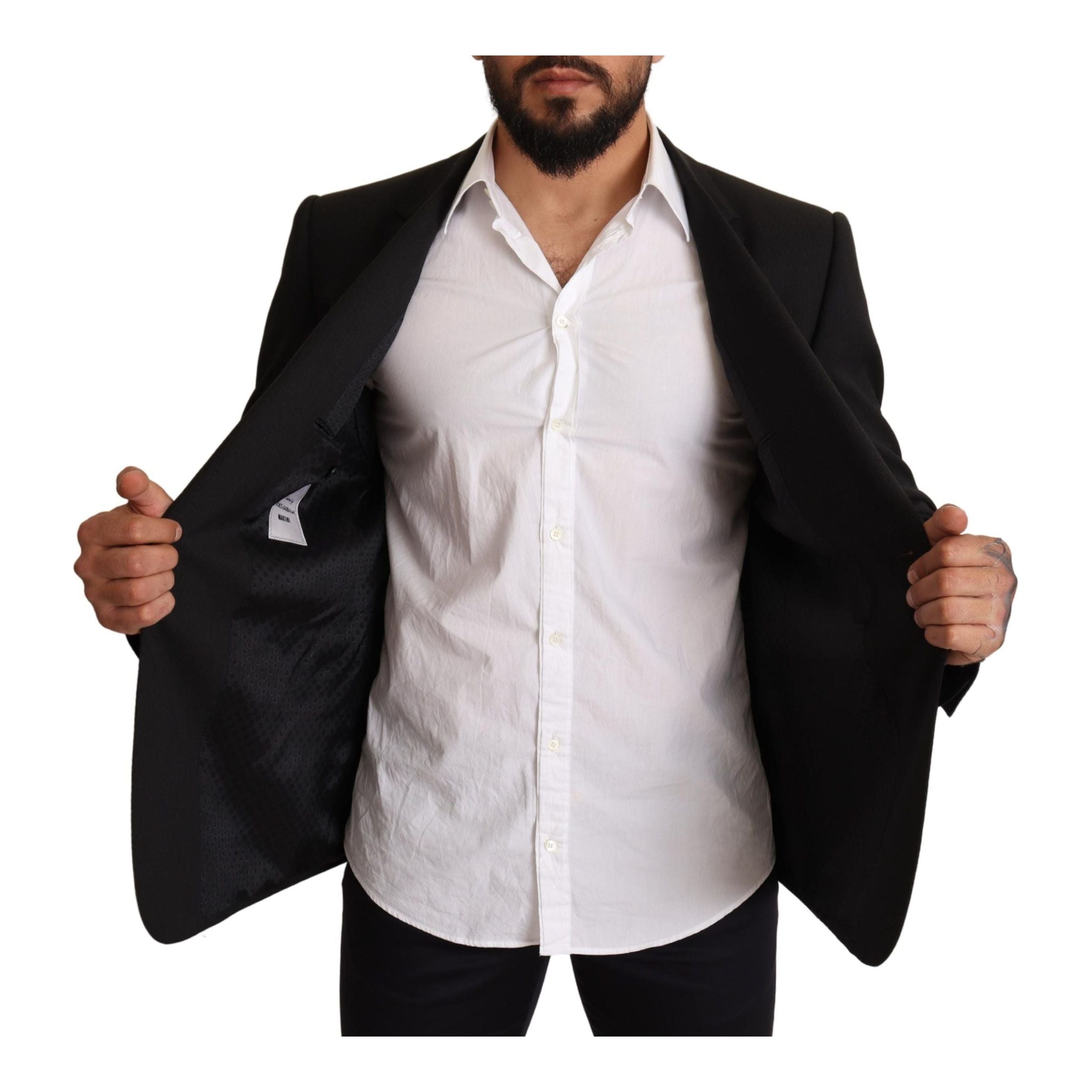 Dolce & Gabbana Black Wool Slim Fit Martini Blazer Jacket