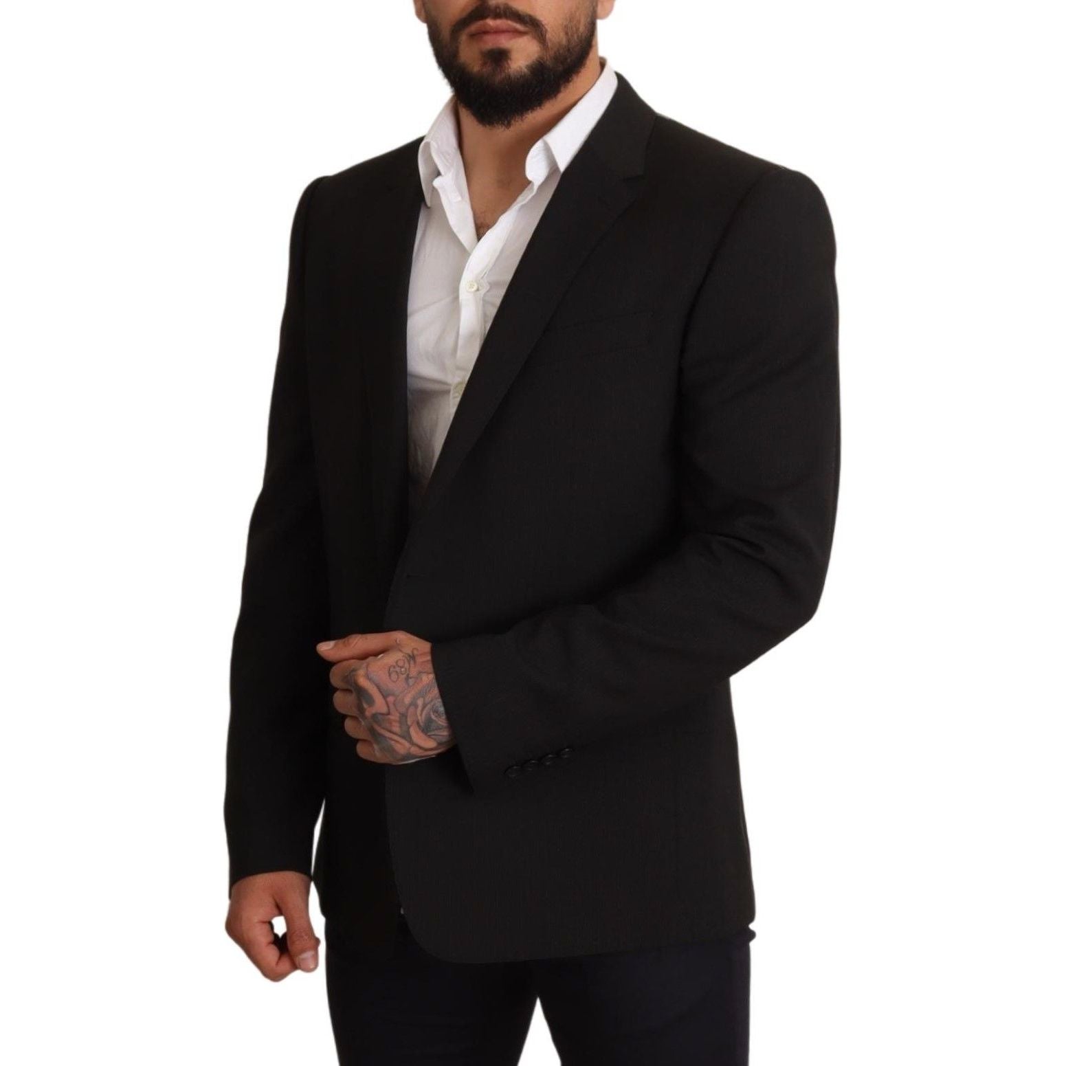 Dolce & Gabbana Black Wool Slim Fit Martini Blazer Jacket