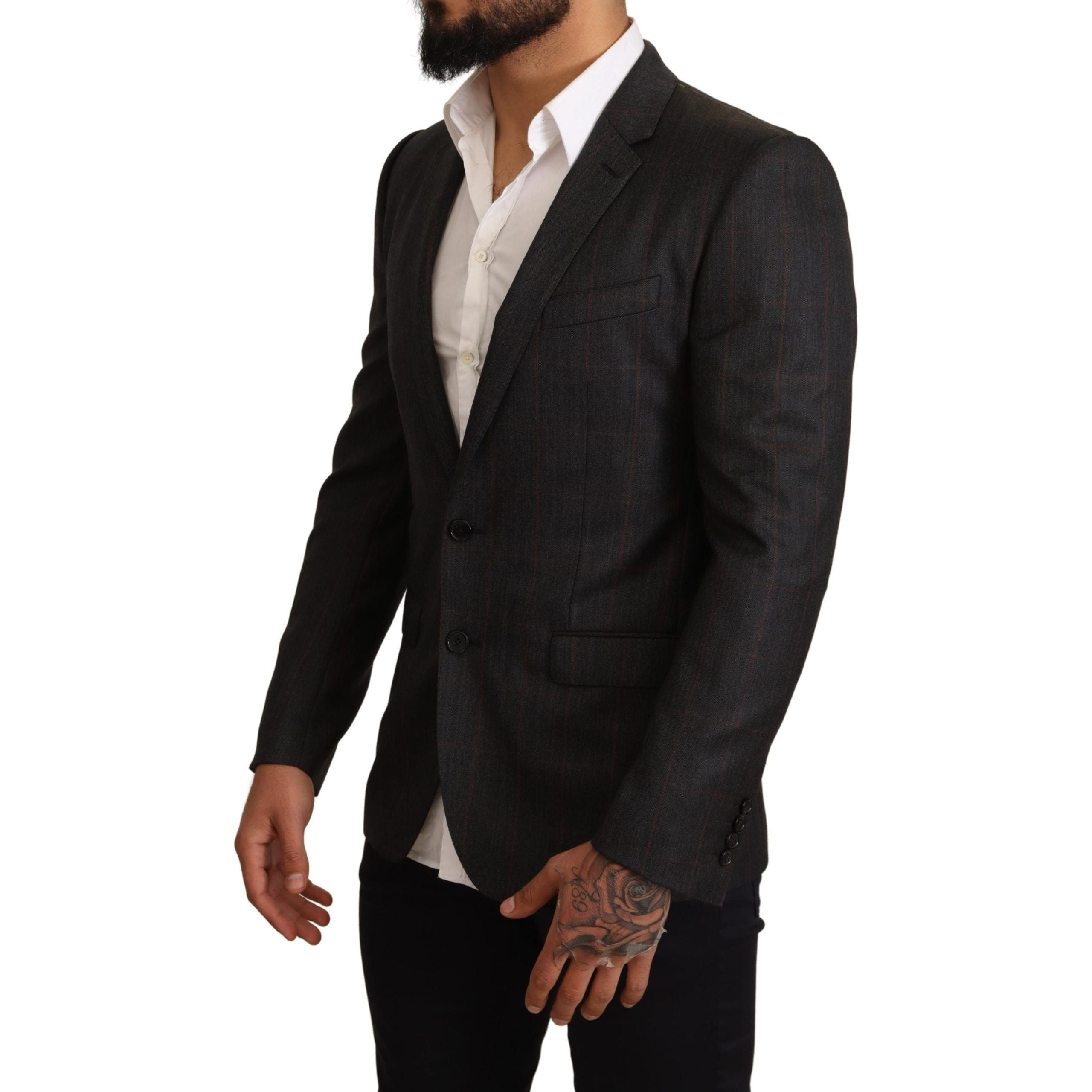 Dolce & Gabbana Gray Wool Check Martini Blazer