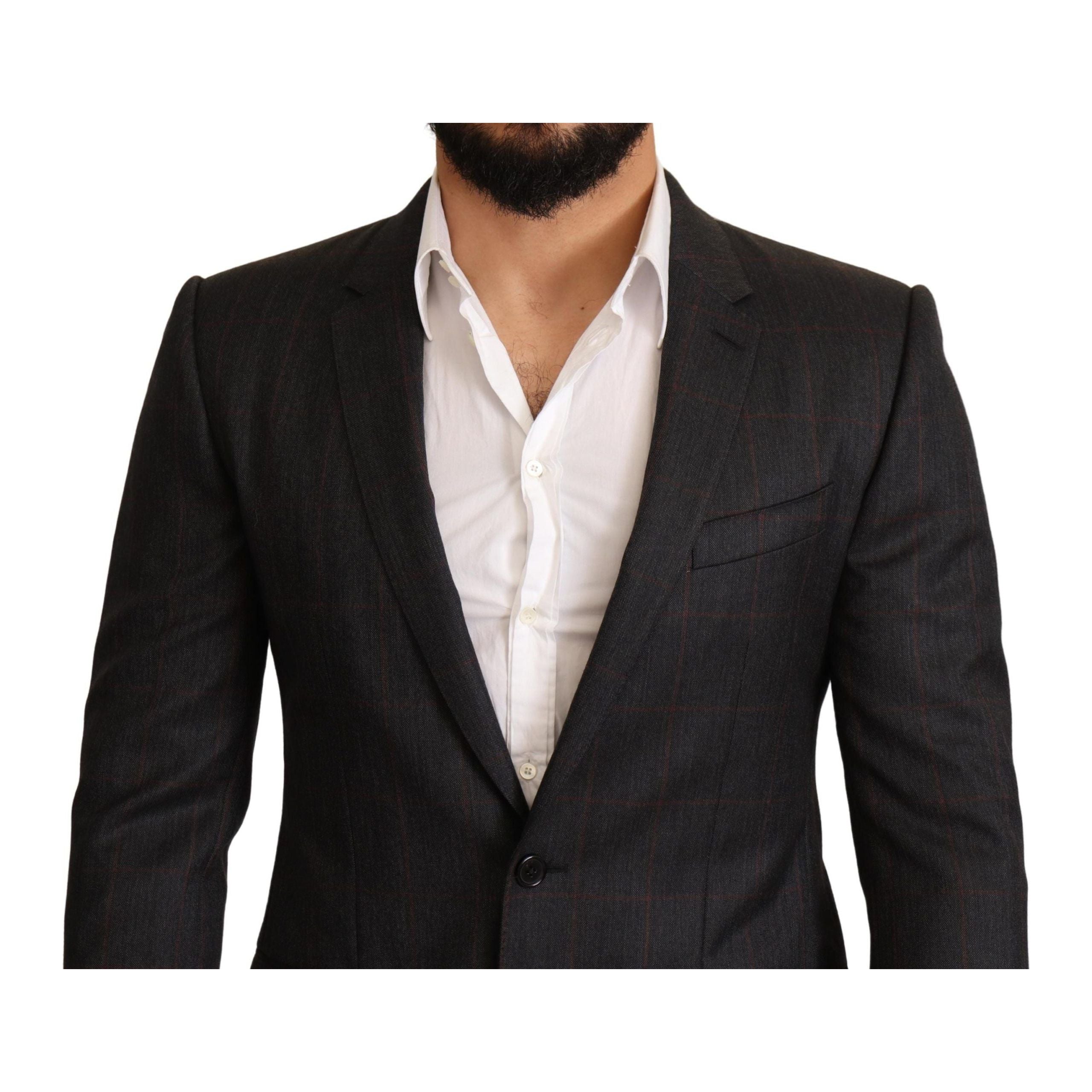 Dolce & Gabbana Gray Wool Check Martini Blazer